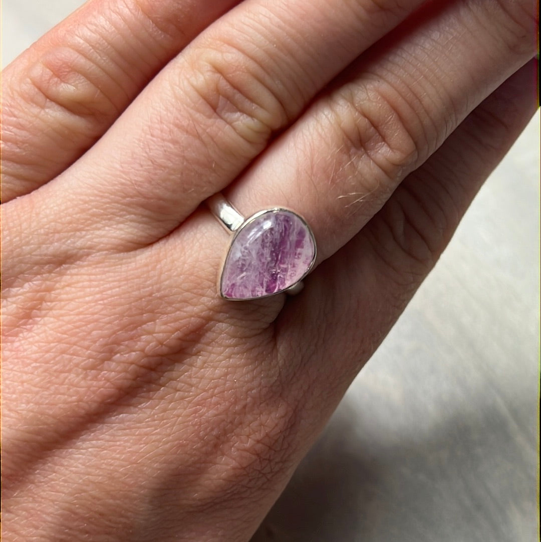 Pink Moonstone 925 Silver Ring -  Size N 1/2