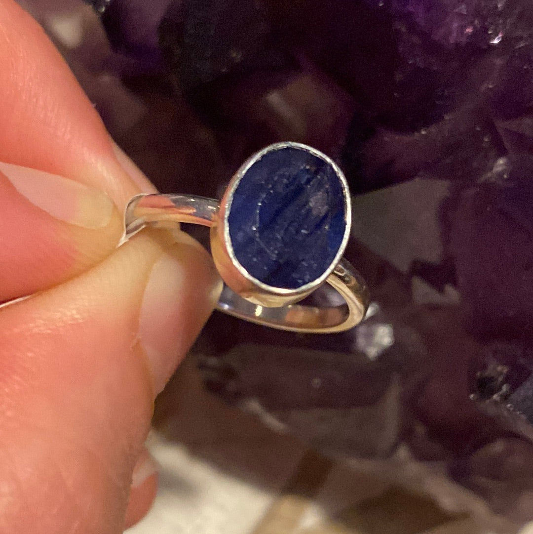 Sapphire 925 Facet Cut Sterling Silver Ring -  Size O - N 1/2