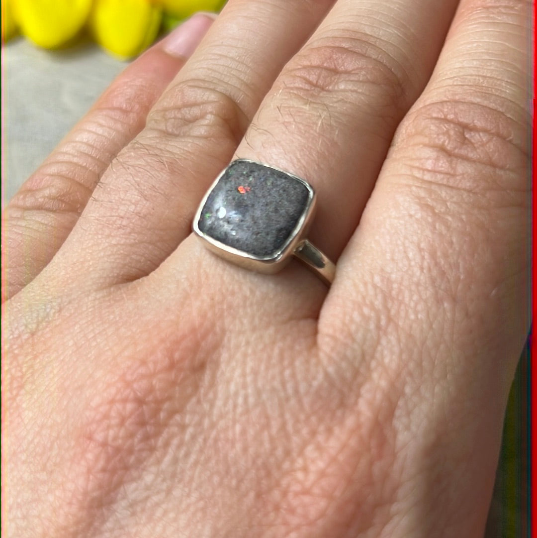 Black Opal 925 Silver Ring -  Size Q