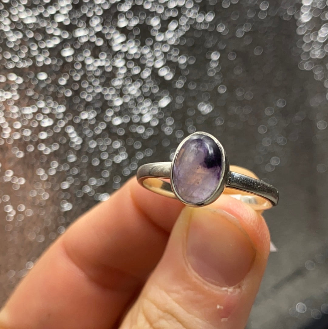 Blue John UK Fluorite Ring Size R1/2 - S 925 Silver