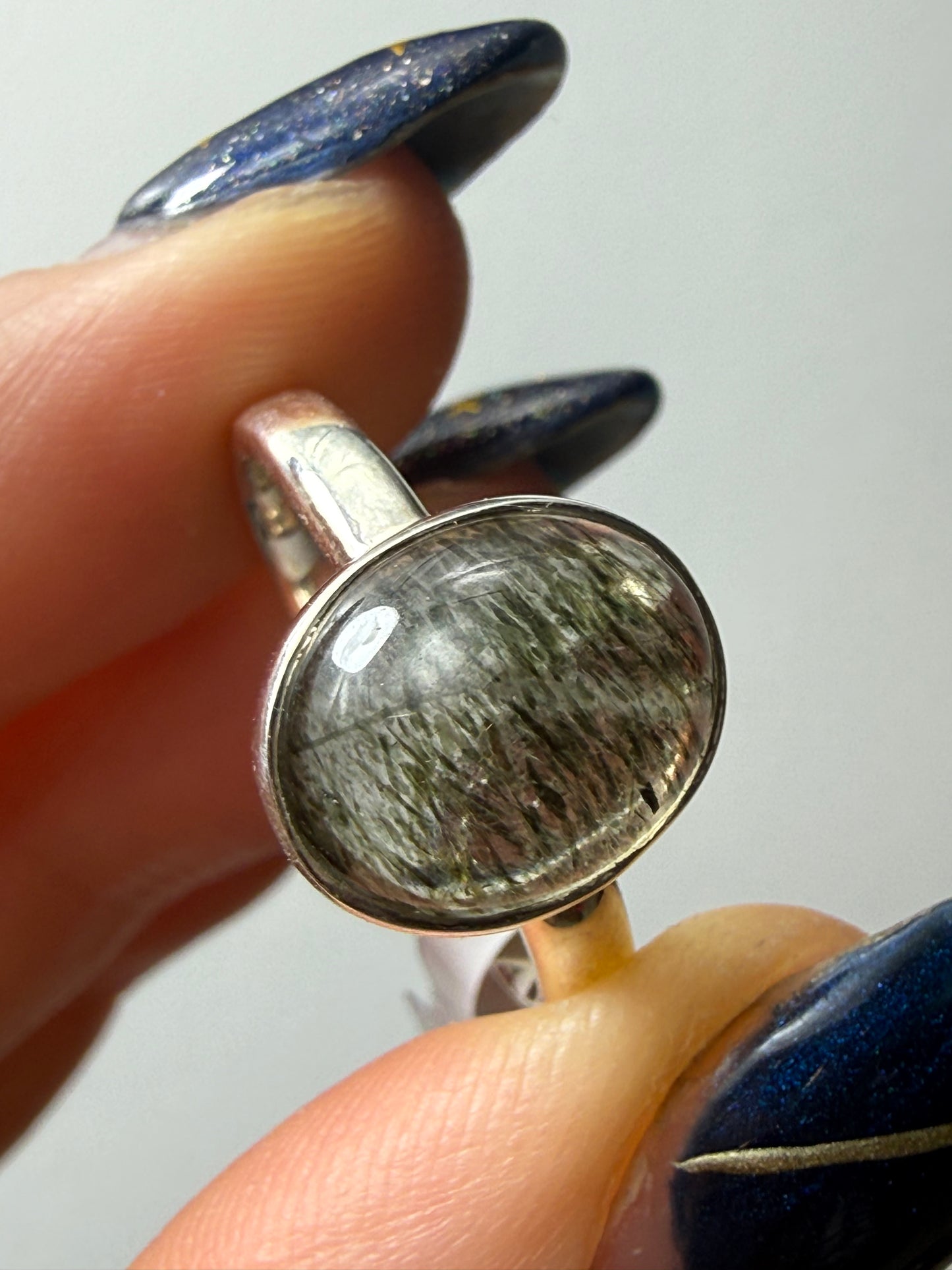 Green Rutile 925 Silver Ring - Size Q