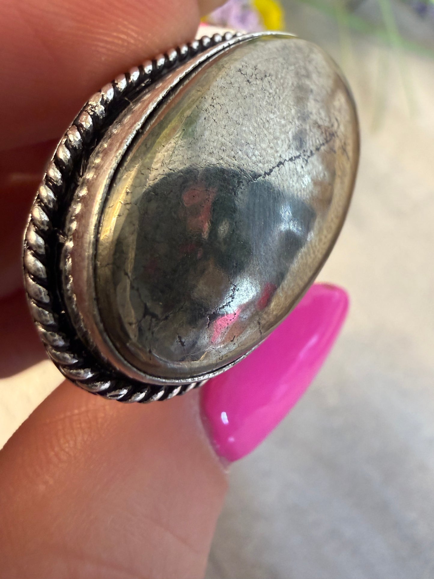 Pyrite Silver Plated Ring - Size N