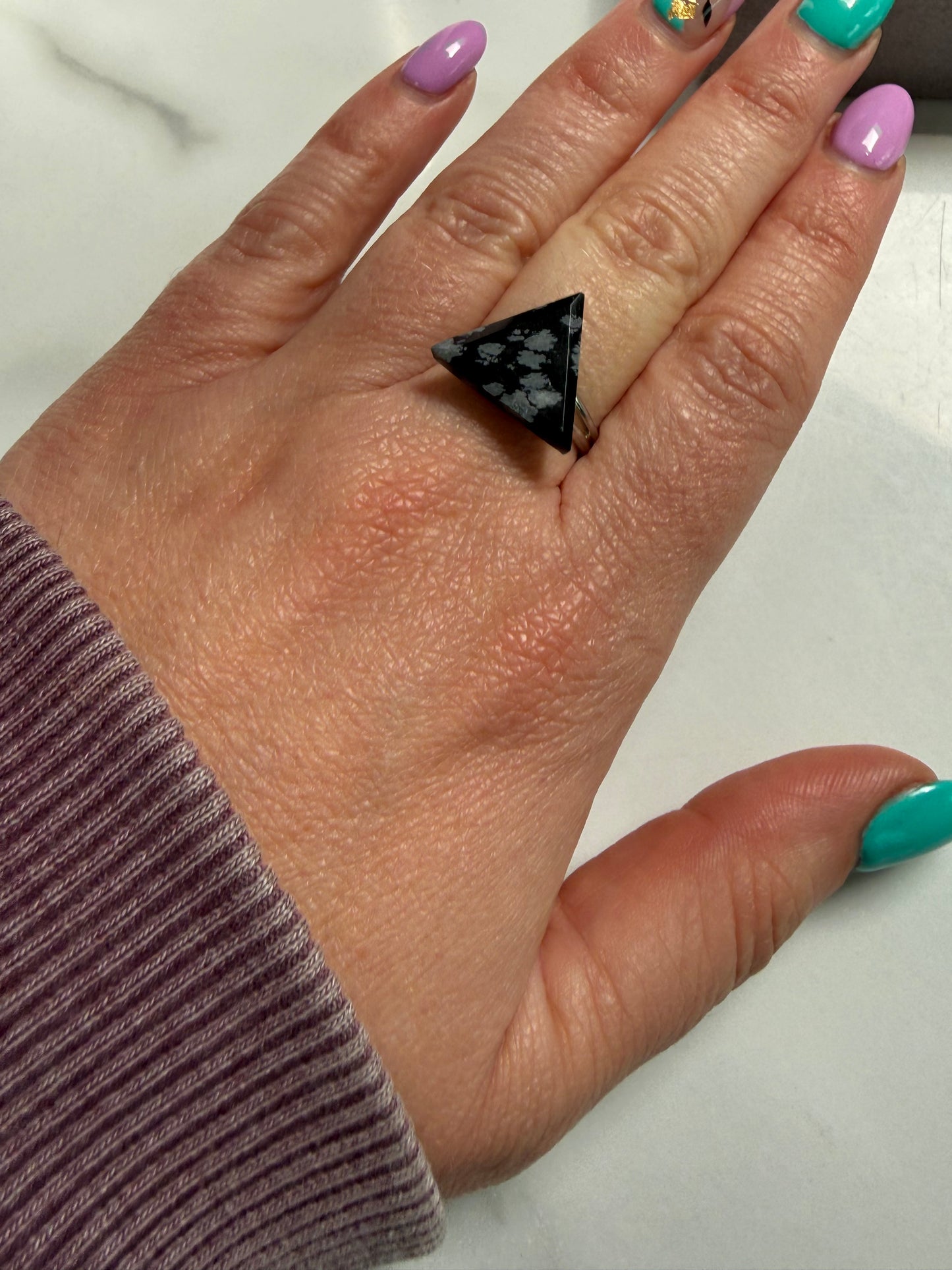 Snowflake Jasper Handmade Adjustable Silver Plated Ring