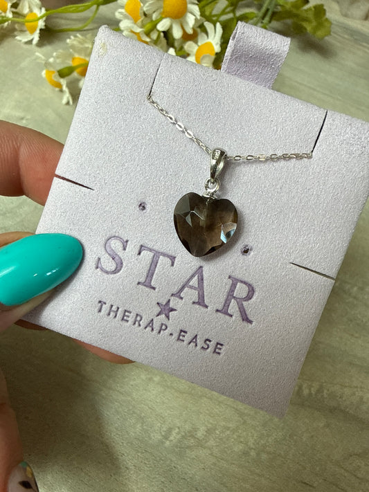 Smoky Facet Heart 925 Silver Pendant