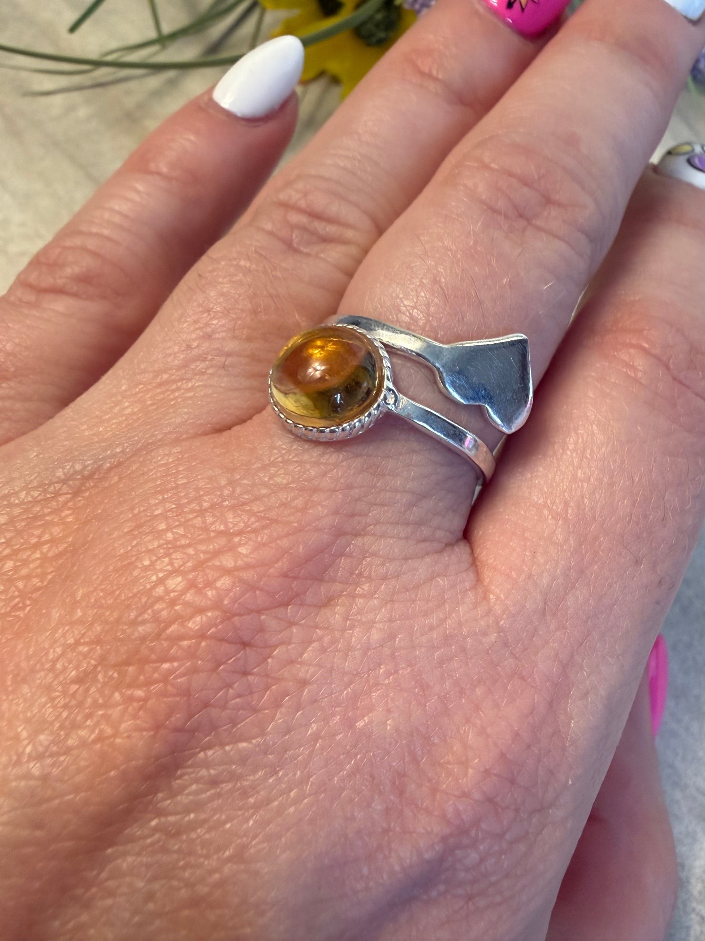 Handmade Citrine Heart Adjustable 925 Silver Ring