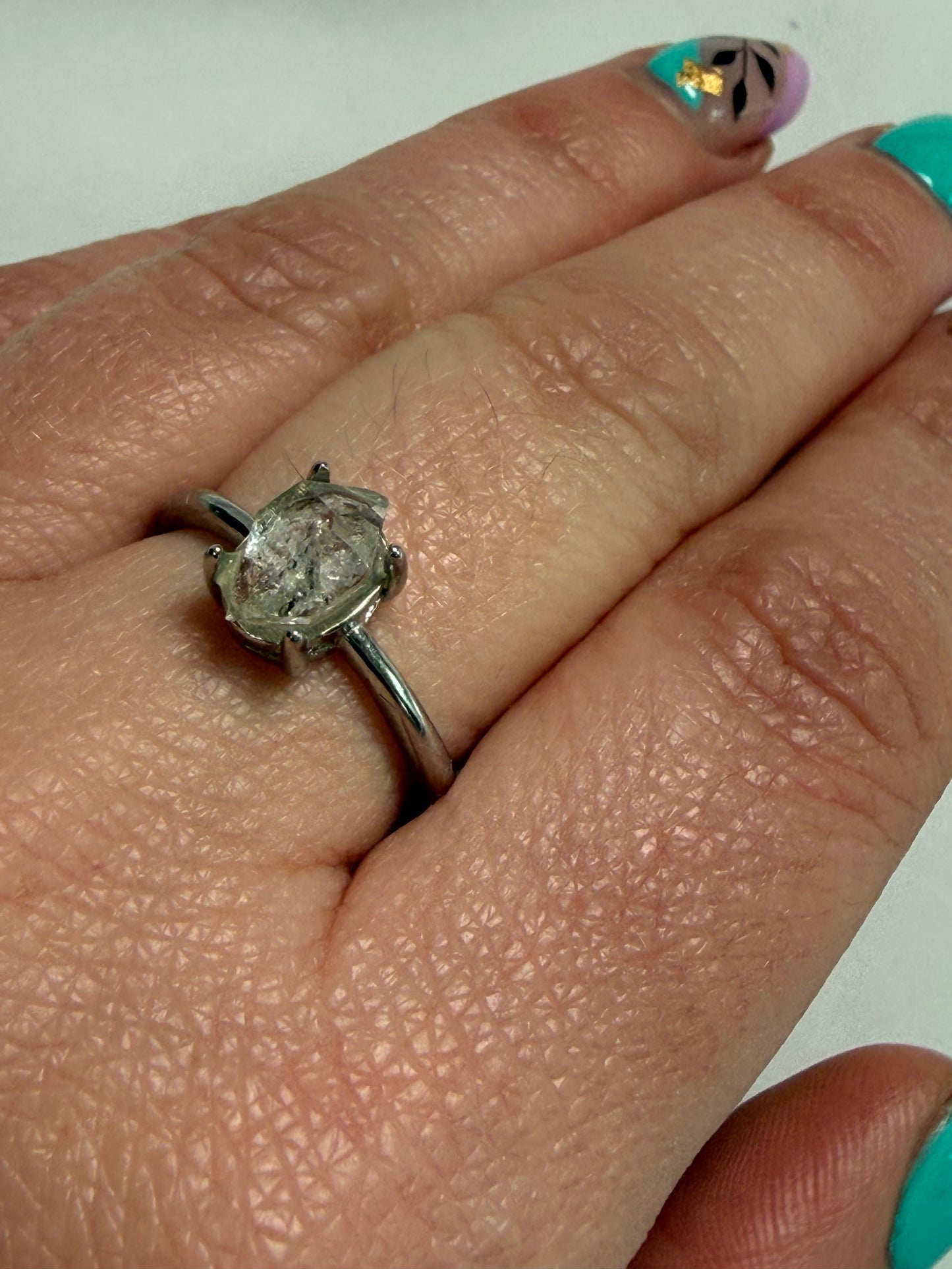Herkimer Adjustable Silver Plated Ring