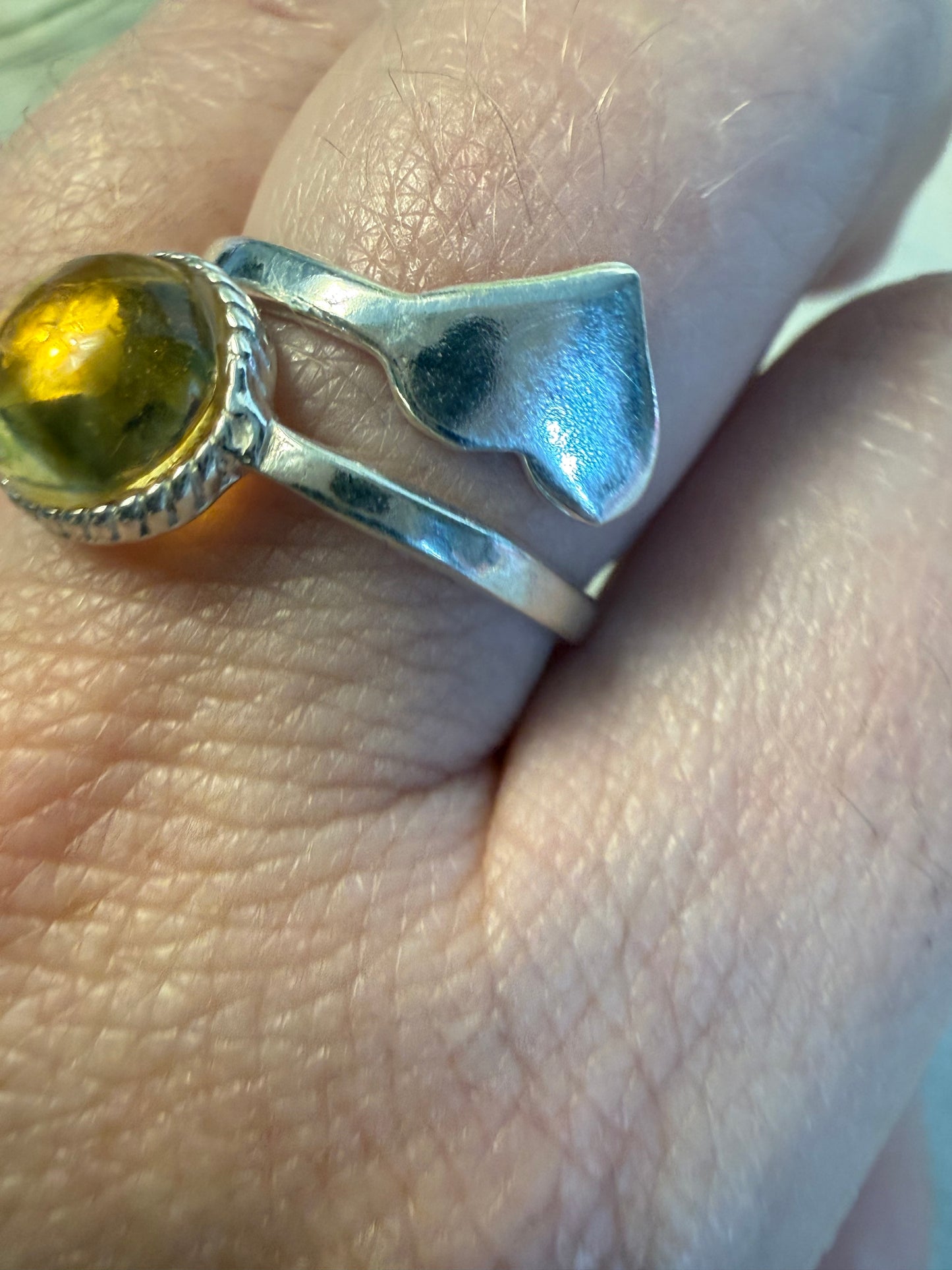 Handmade Citrine Heart Adjustable 925 Silver Ring