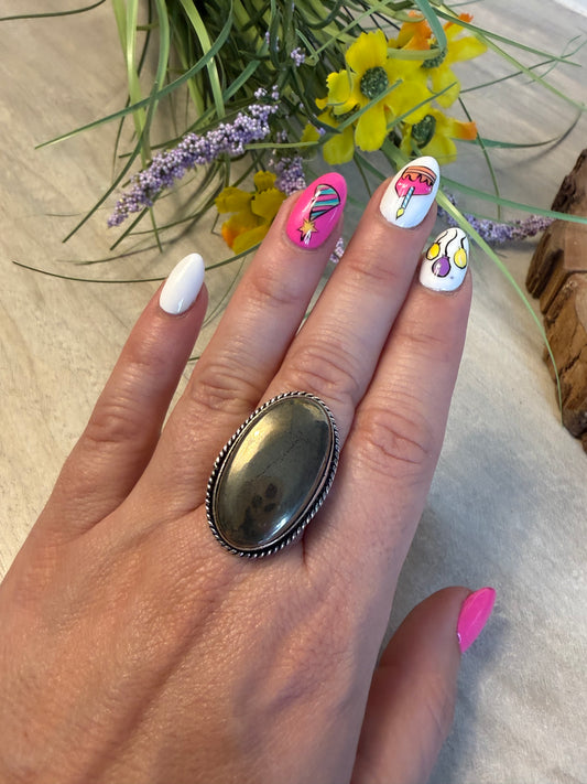 Pyrite Silver Plated Ring - Size N