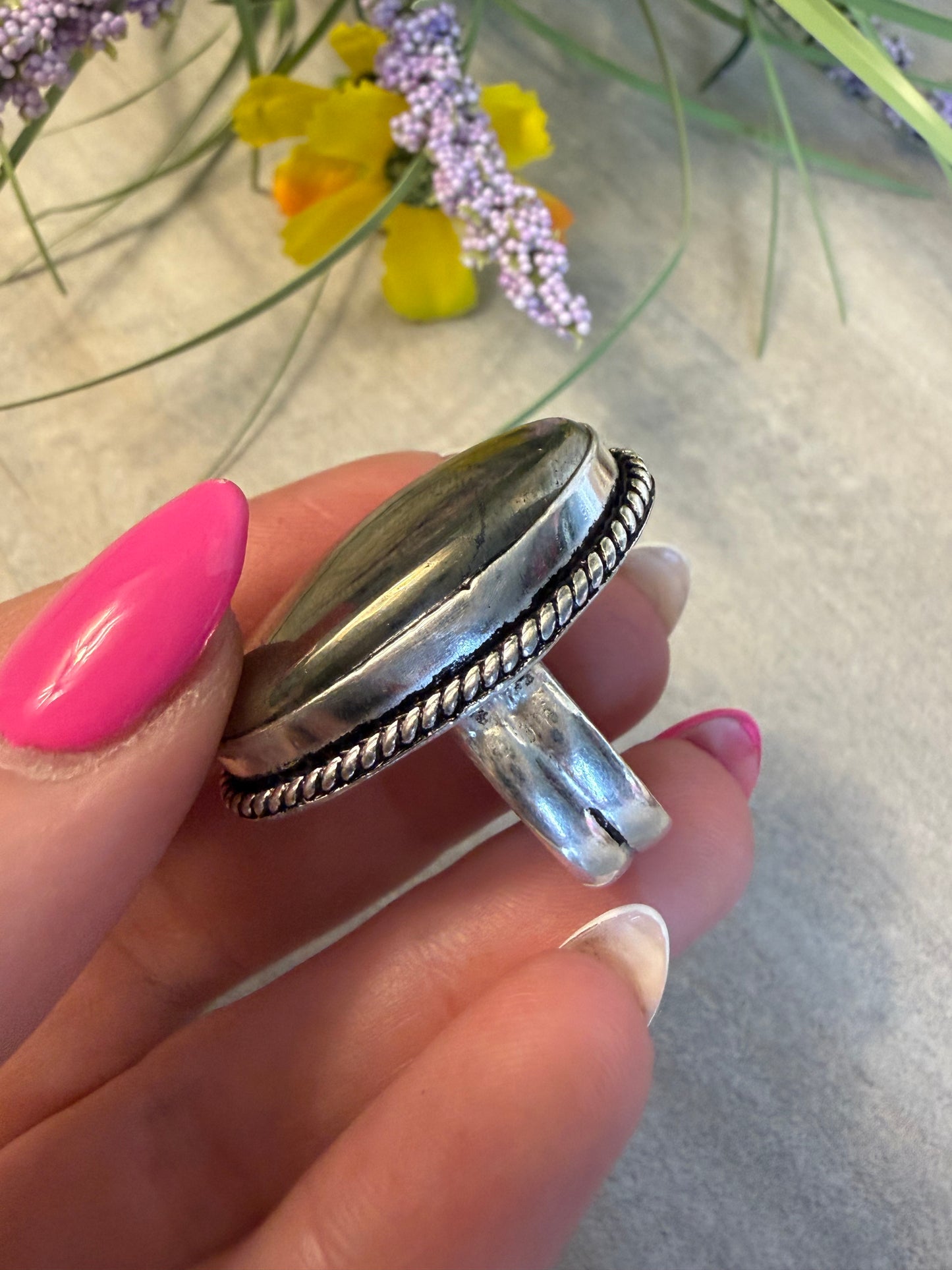 Pyrite Silver Plated Ring - Size N