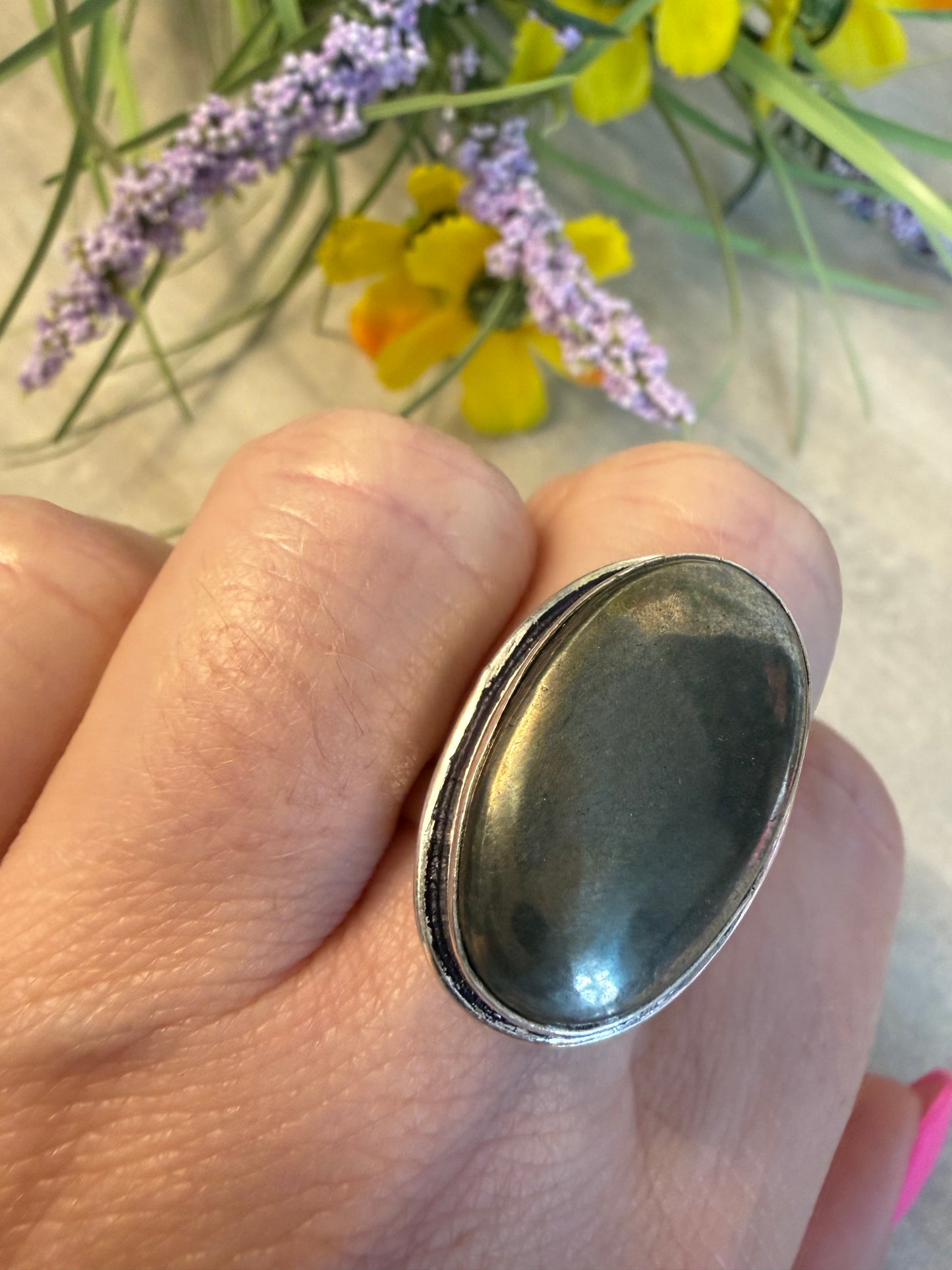 Pyrite Adjustable Silver Plated Ring