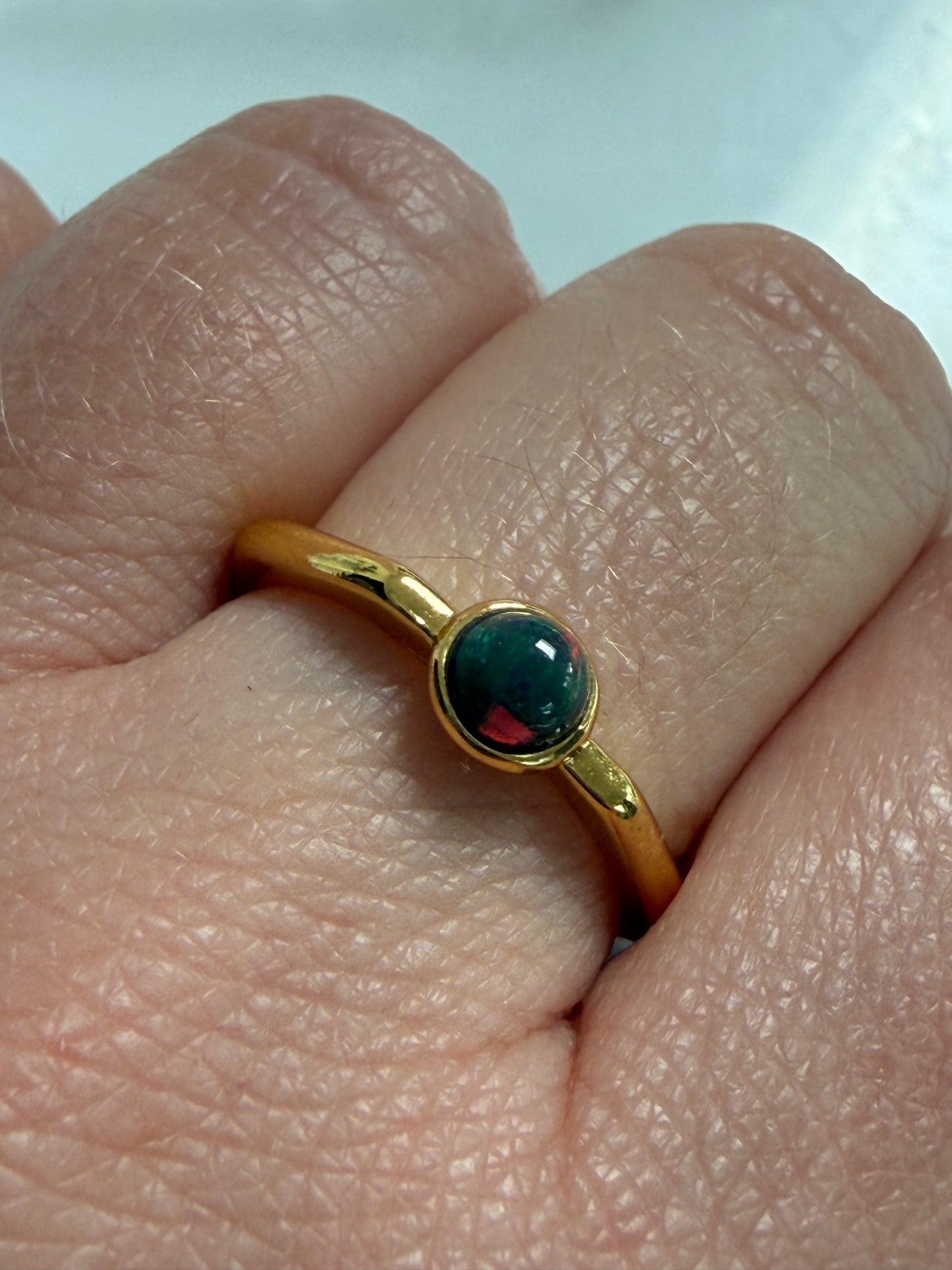 Black Opal Gold Plated Adjustable Brass Ring