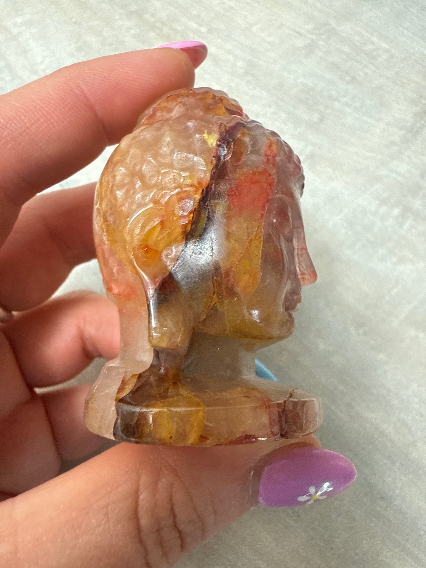 Fire Quartz & Golden Healer (Red Hematite) Buddha Head