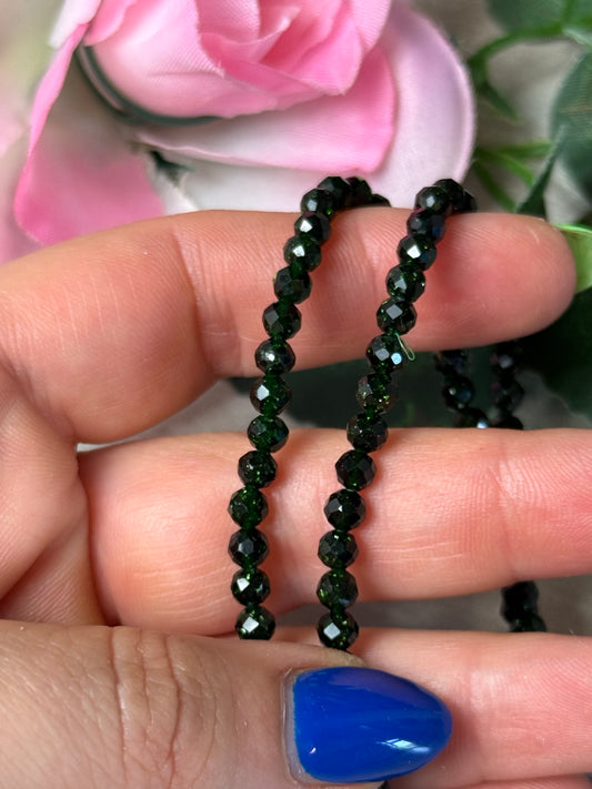 Rare Green Sandstone / Goldstone Facet 4mm Bead Bracelet