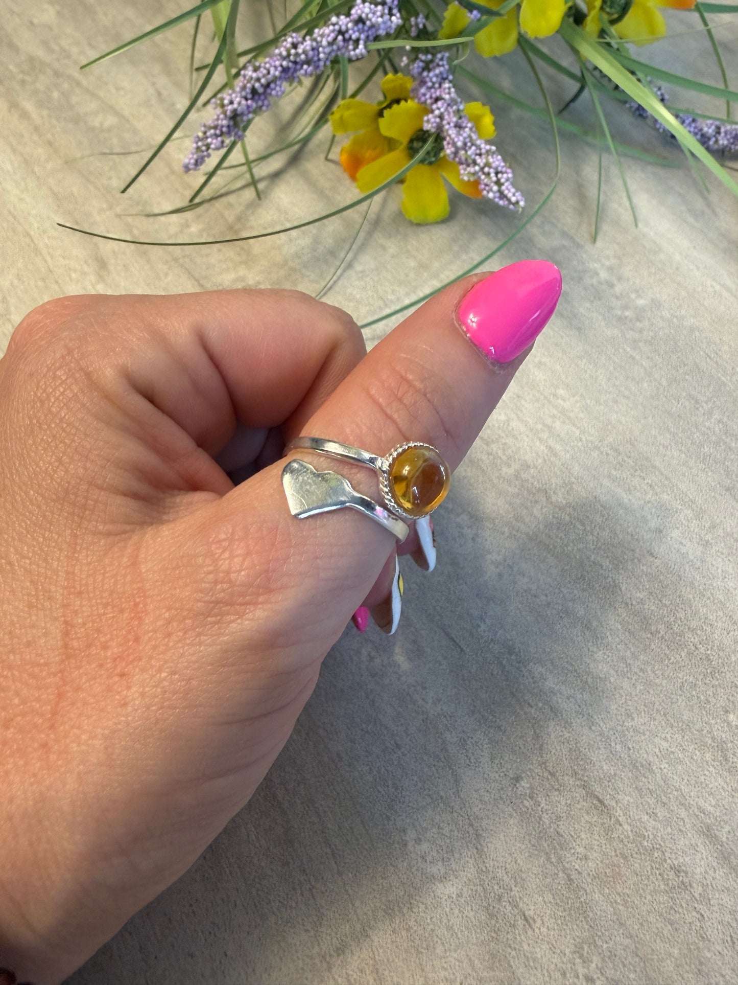 Handmade Citrine Heart Adjustable 925 Silver Ring