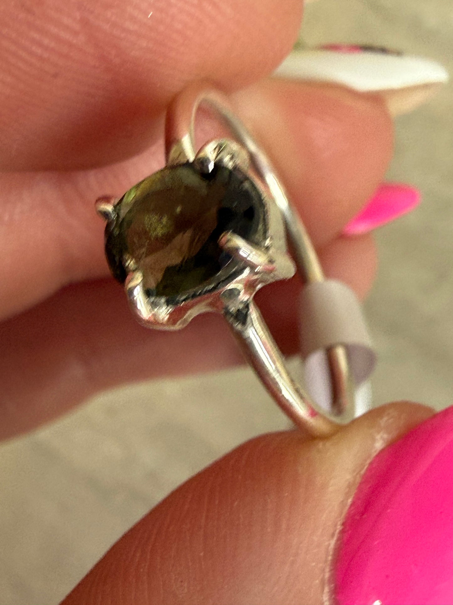 Moldavite Facet 925 Silver Ring