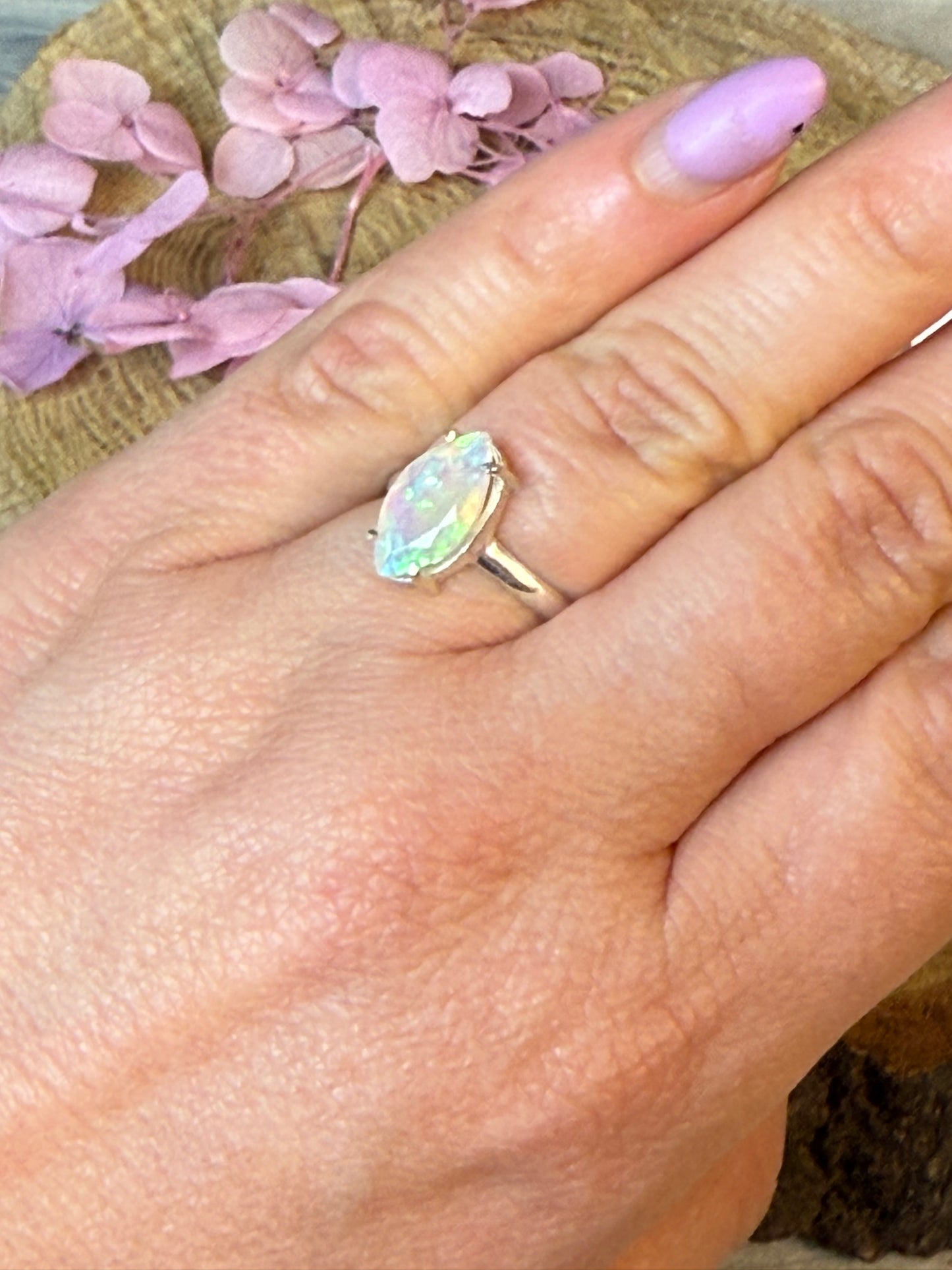 Ethiopian Opal 925 Silver Ring - Size L 1/2 - M