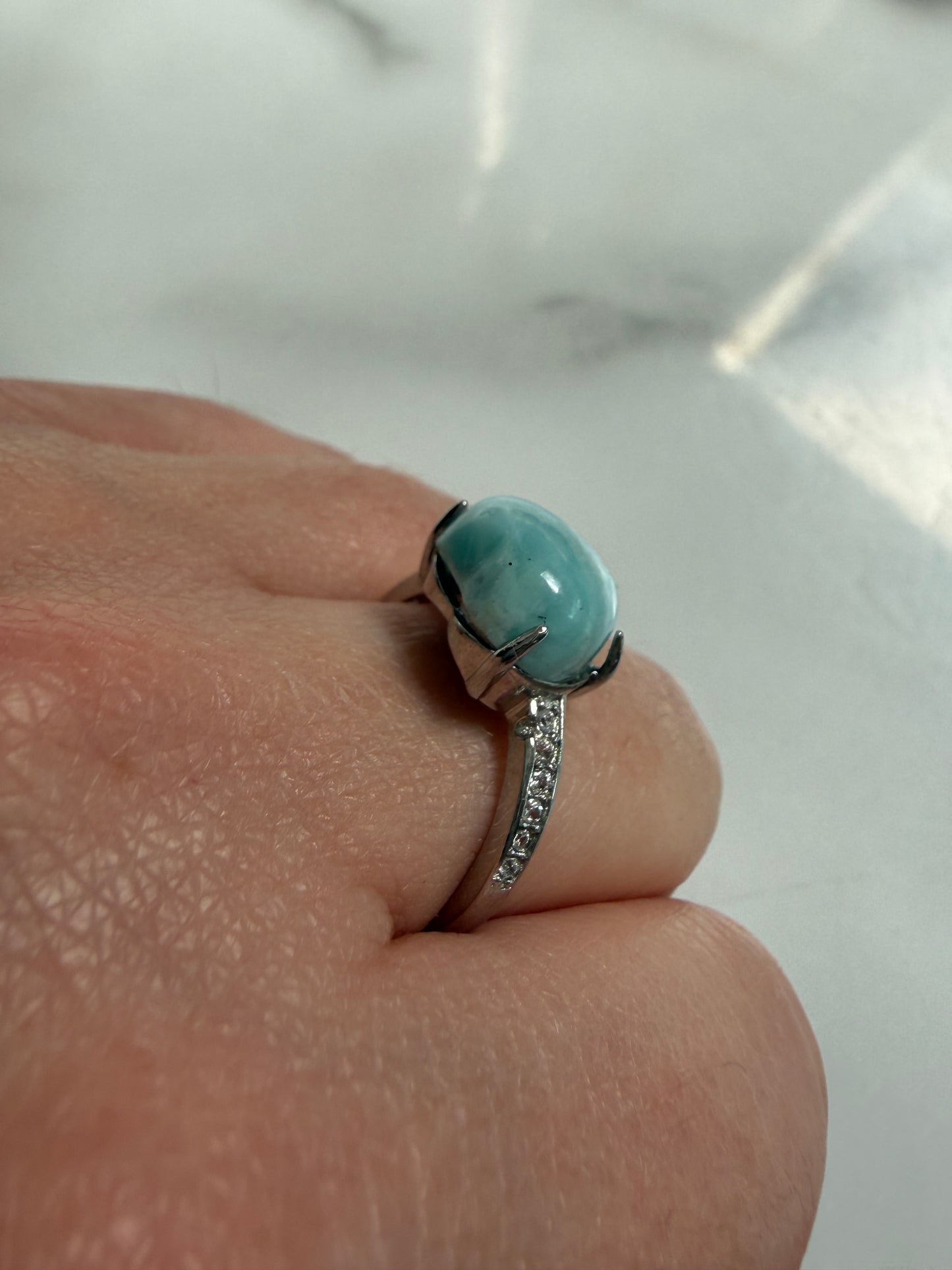 Larimar Adjustable Silver Plated Ring