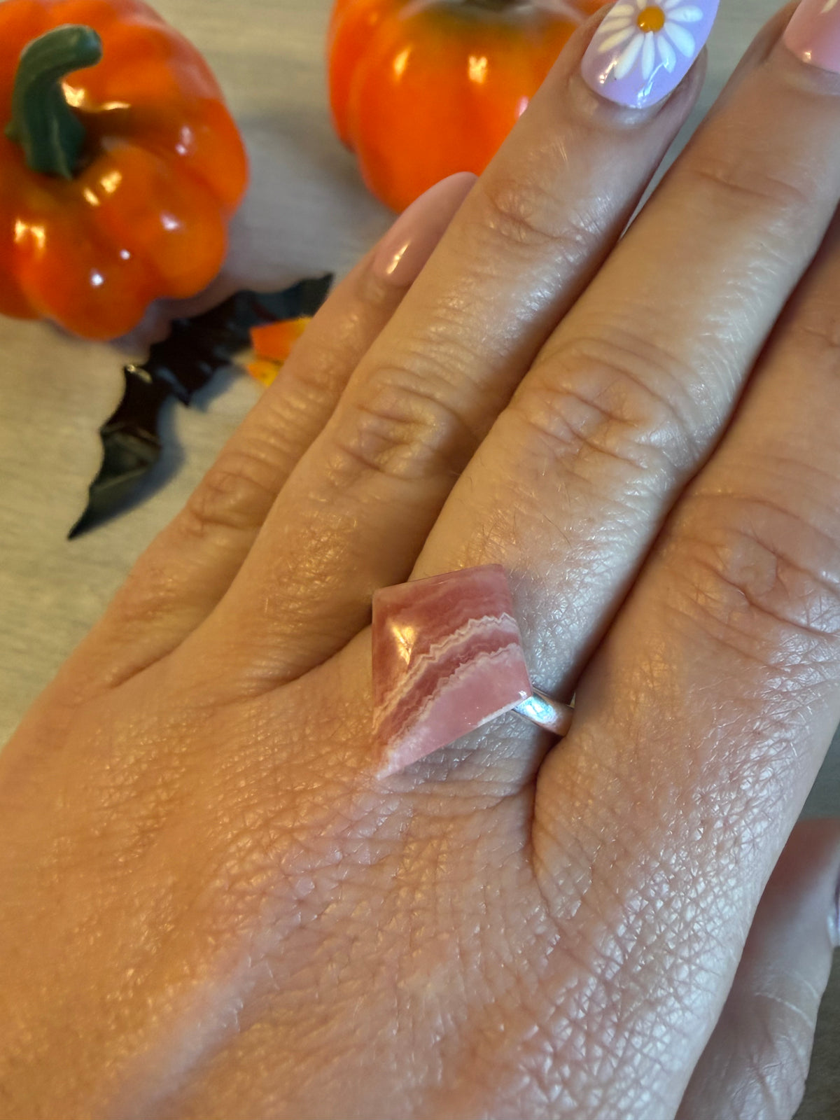 Handmade Rhodochrosite Adjustable 925 Silver Ring
