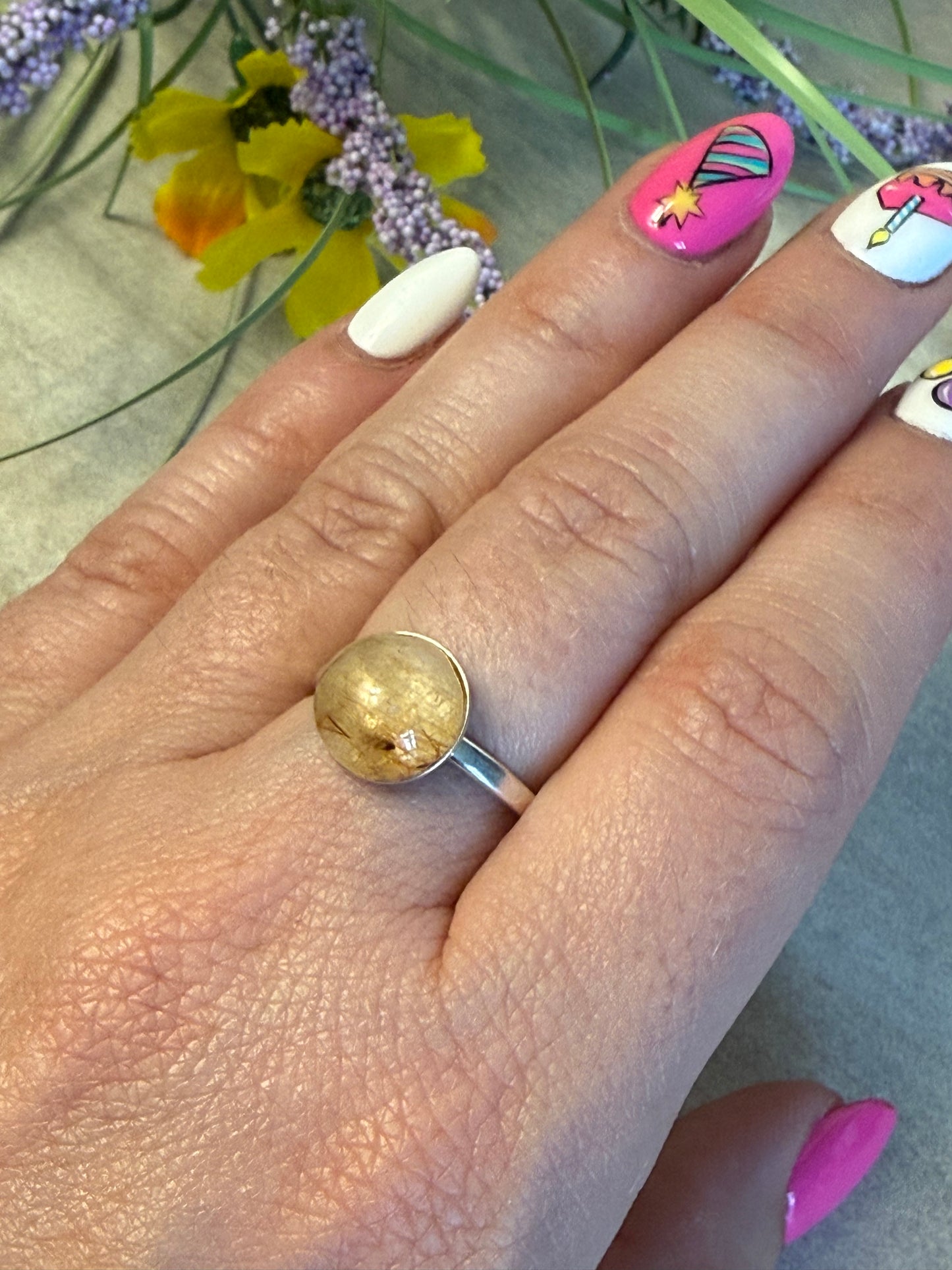 Handmade Rutile 925 Silver Ring - Size M 1/2