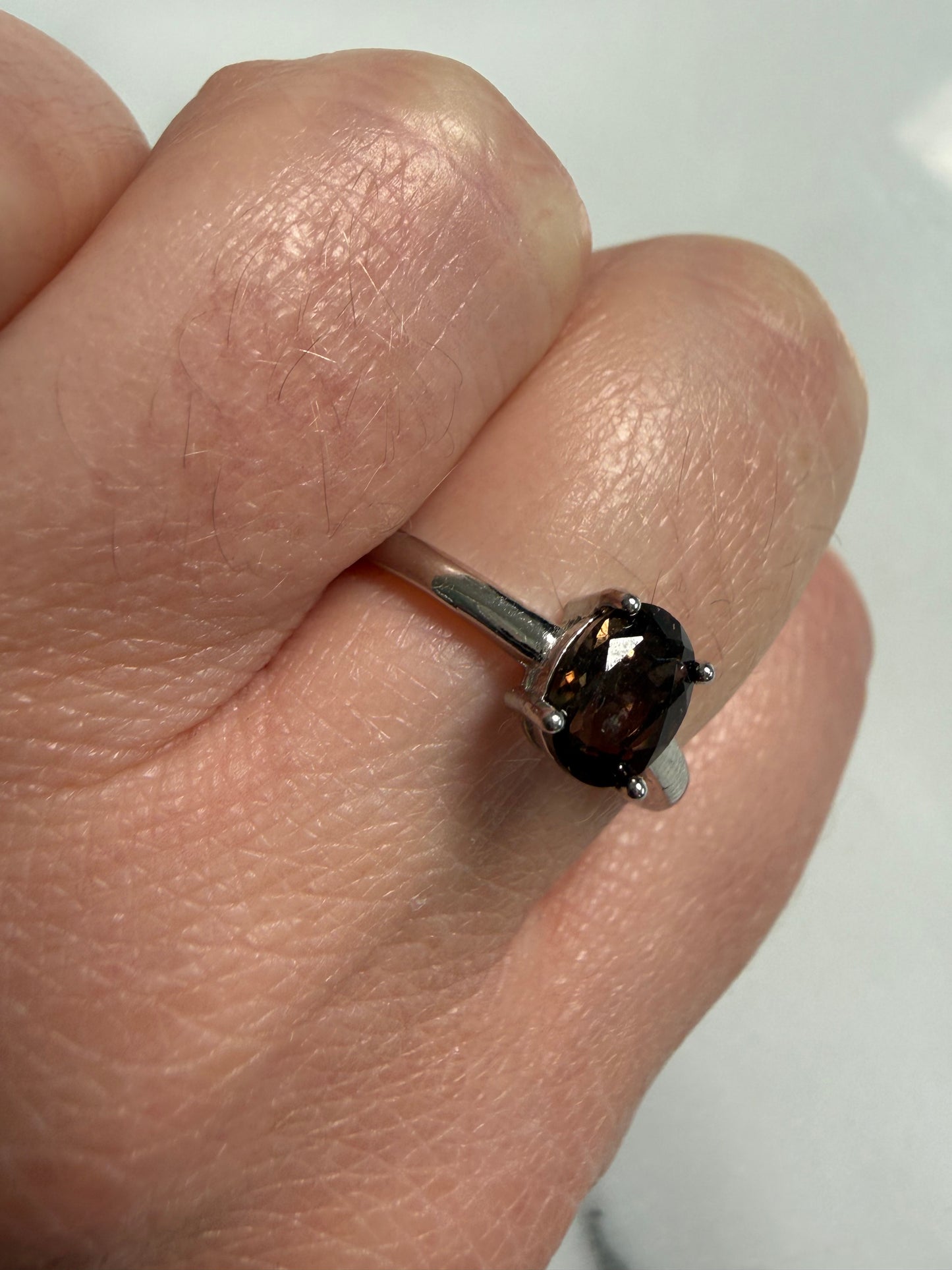 Smoky Quartz Adjustable Silver Plated Ring