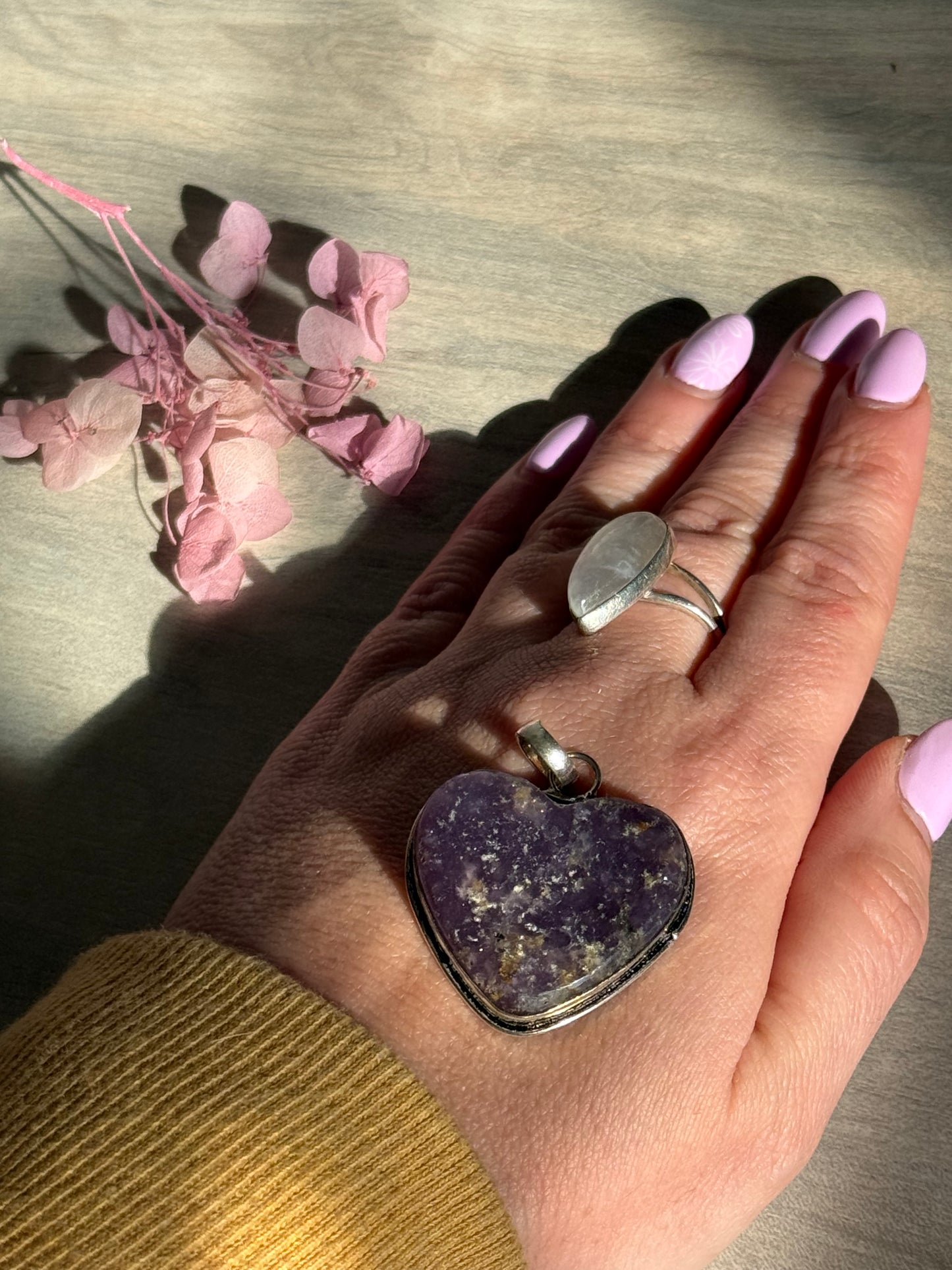 Lepidolite Heart Pendant - Silver plated