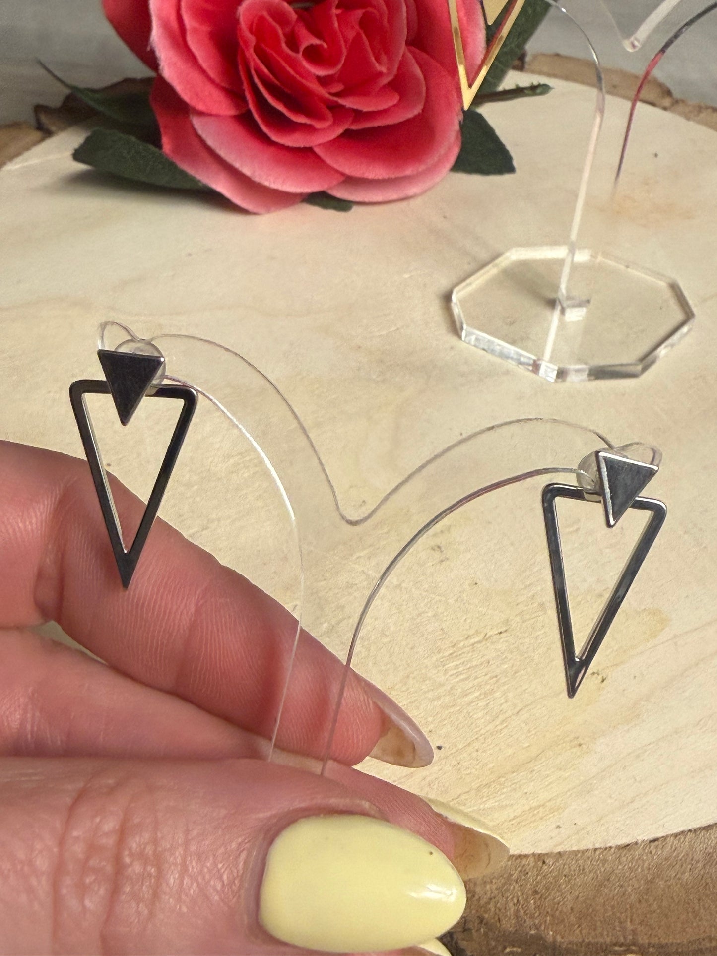 Duo Triangle Drop Earrings Studs