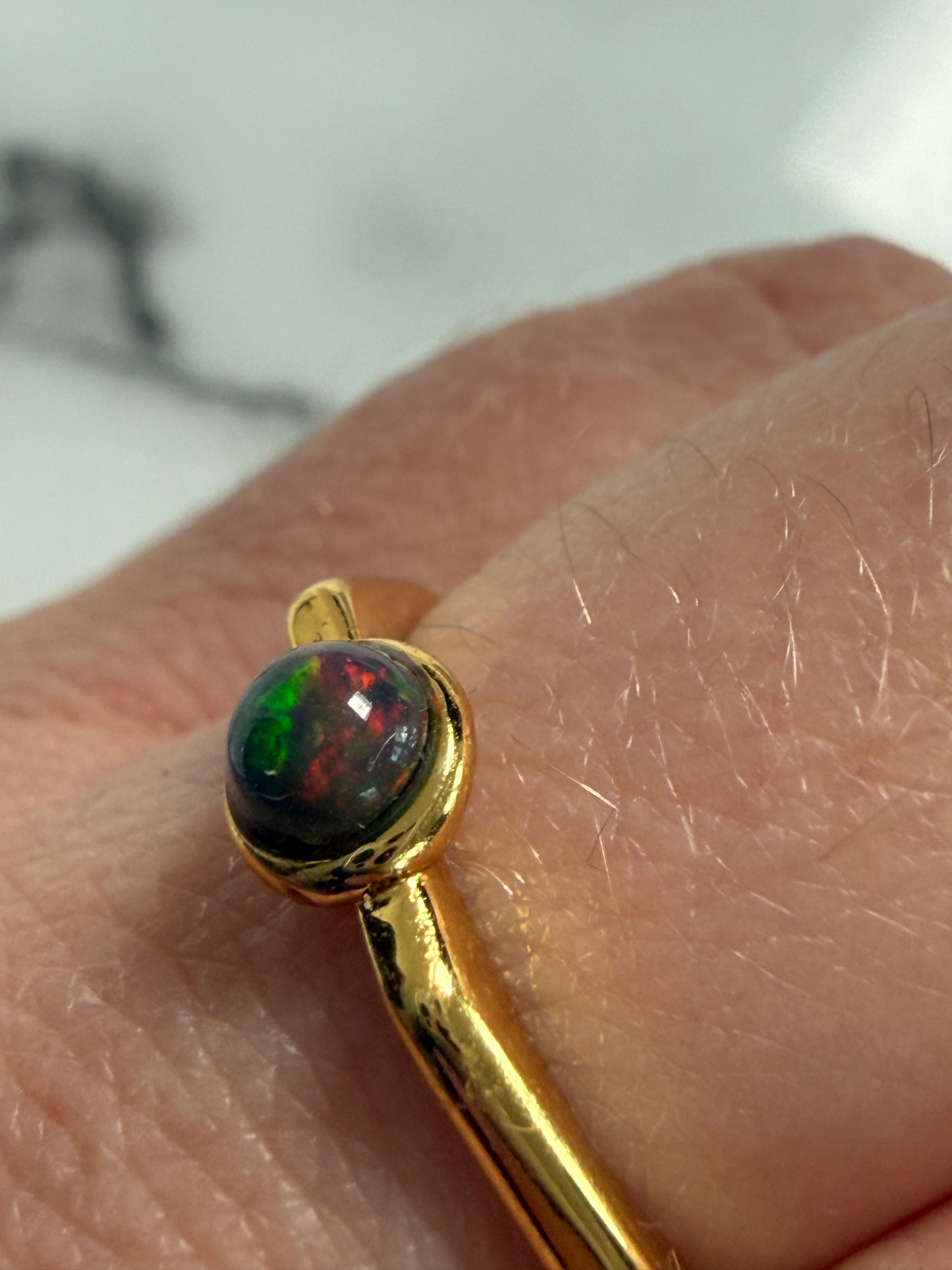 Black Opal Gold Plated Adjustable Brass Ring