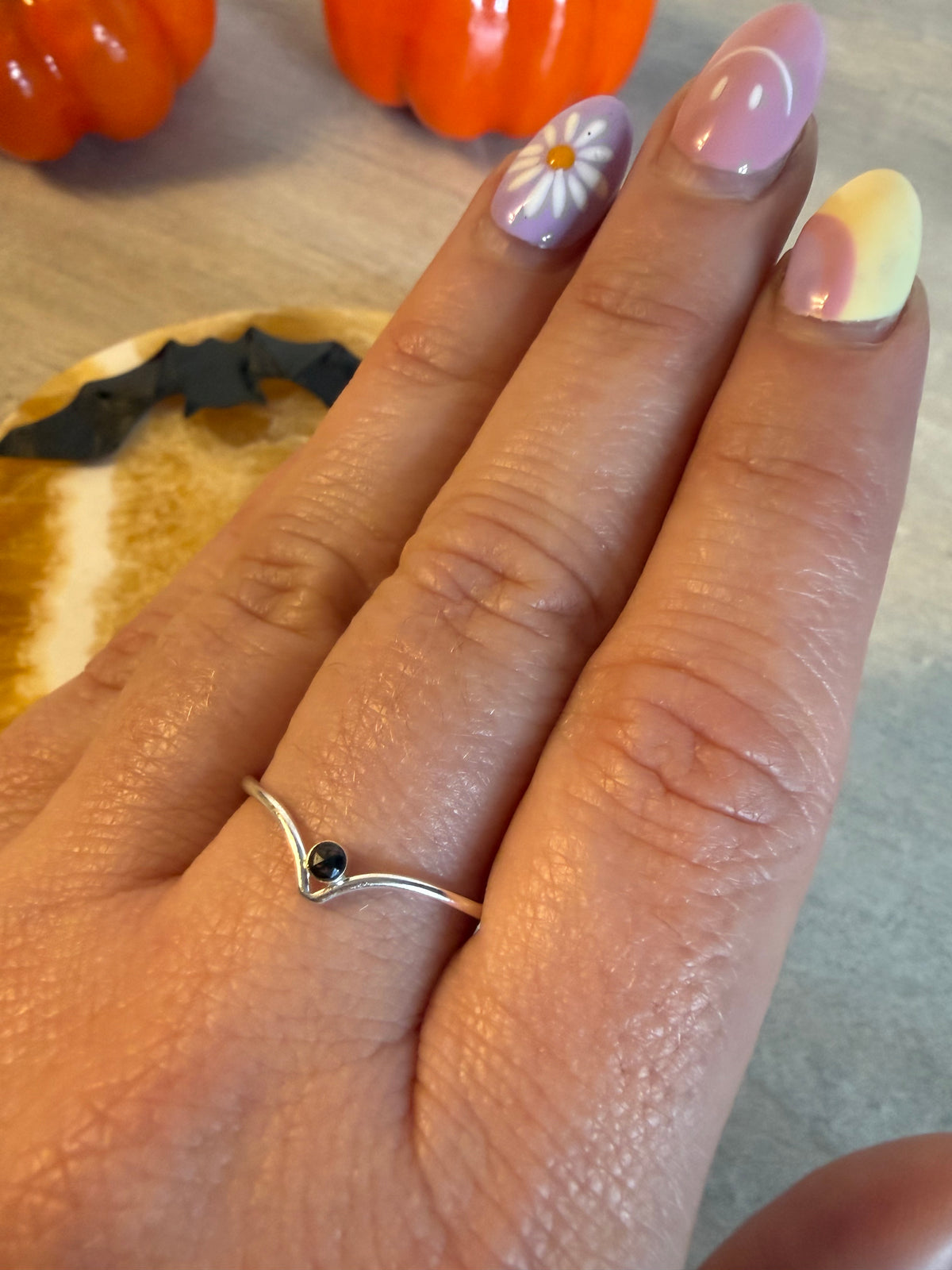 Black Diamond Facet Handmade 925 Silver Ring - Size Q