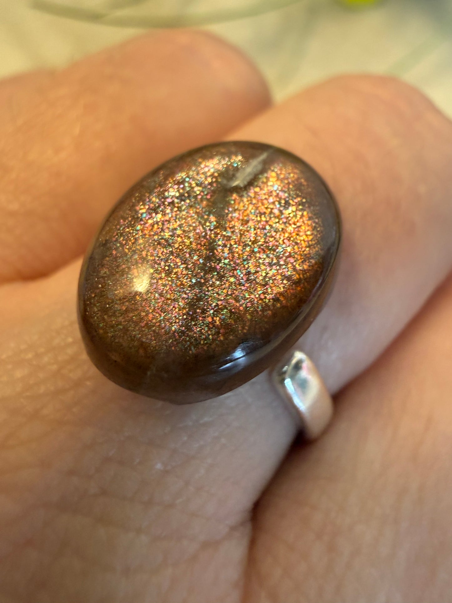 Handmade Confetti Sunstone Adjustable 925 Silver Ring
