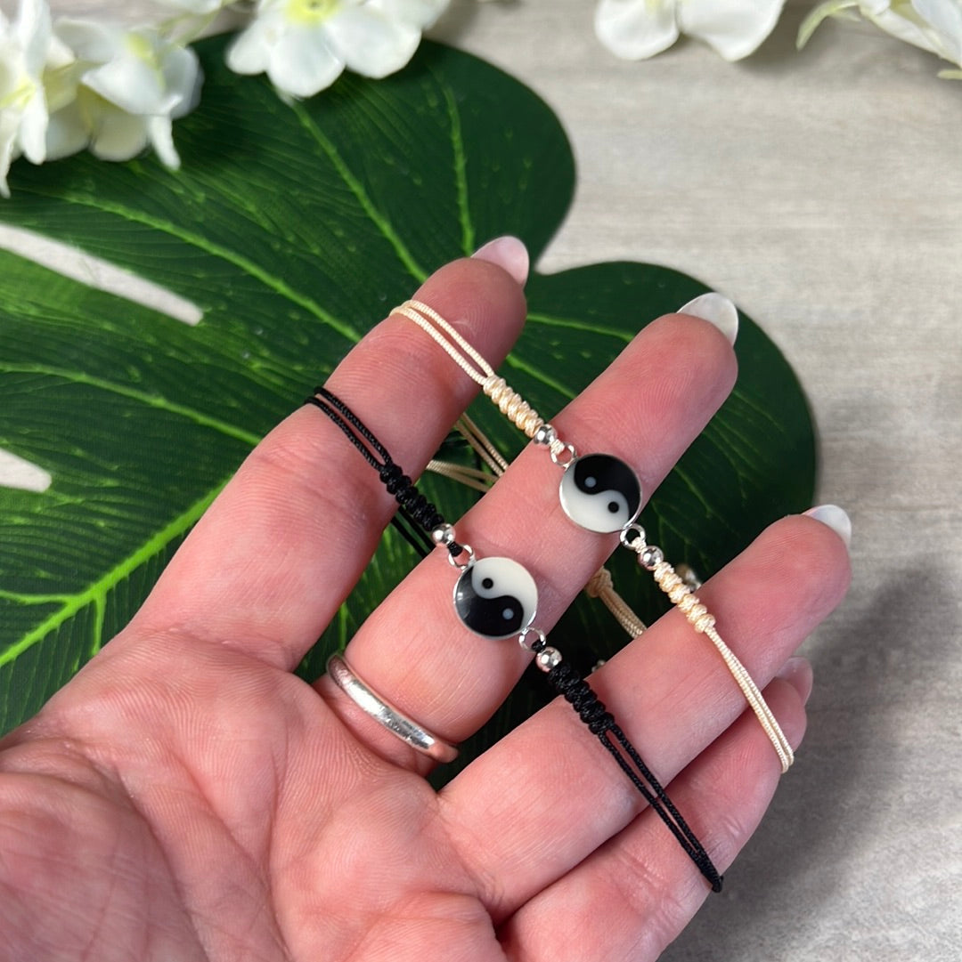 Ying Yang Sterling 925 Silver Adjustable Bracelet