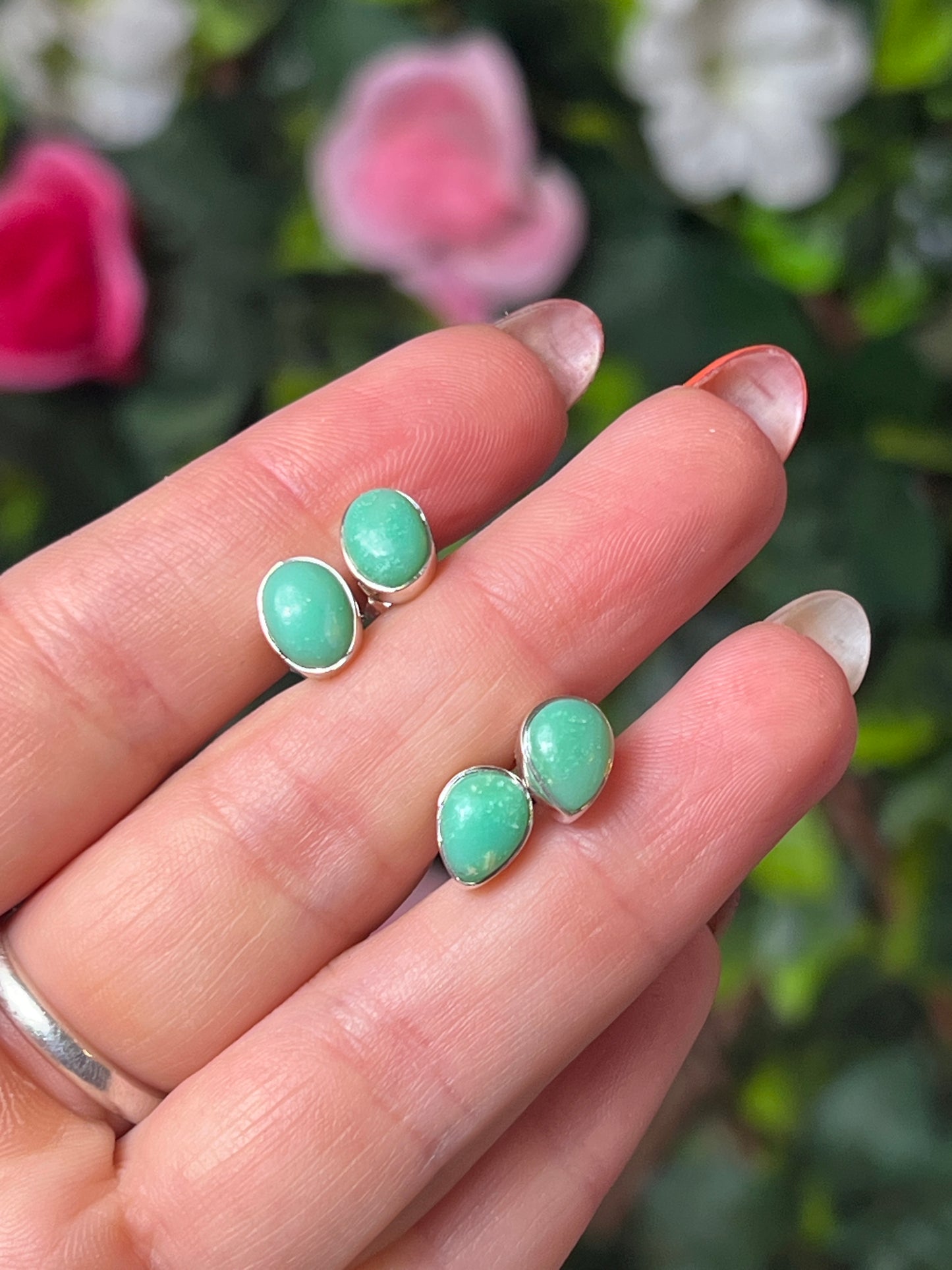 Chrysoprase A grade 925 Sterling Studs Earrings