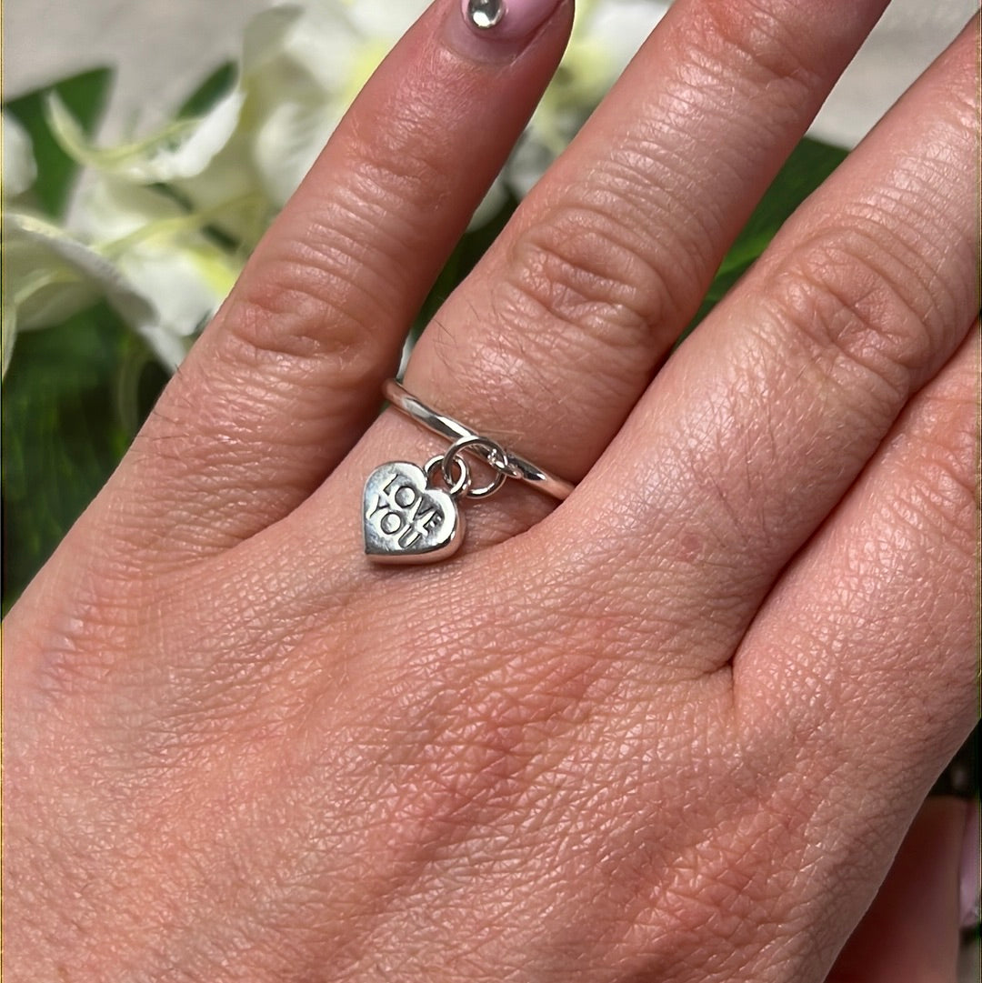 LOVE YOU Heart Dangle - 925 Sterling Silver Ring