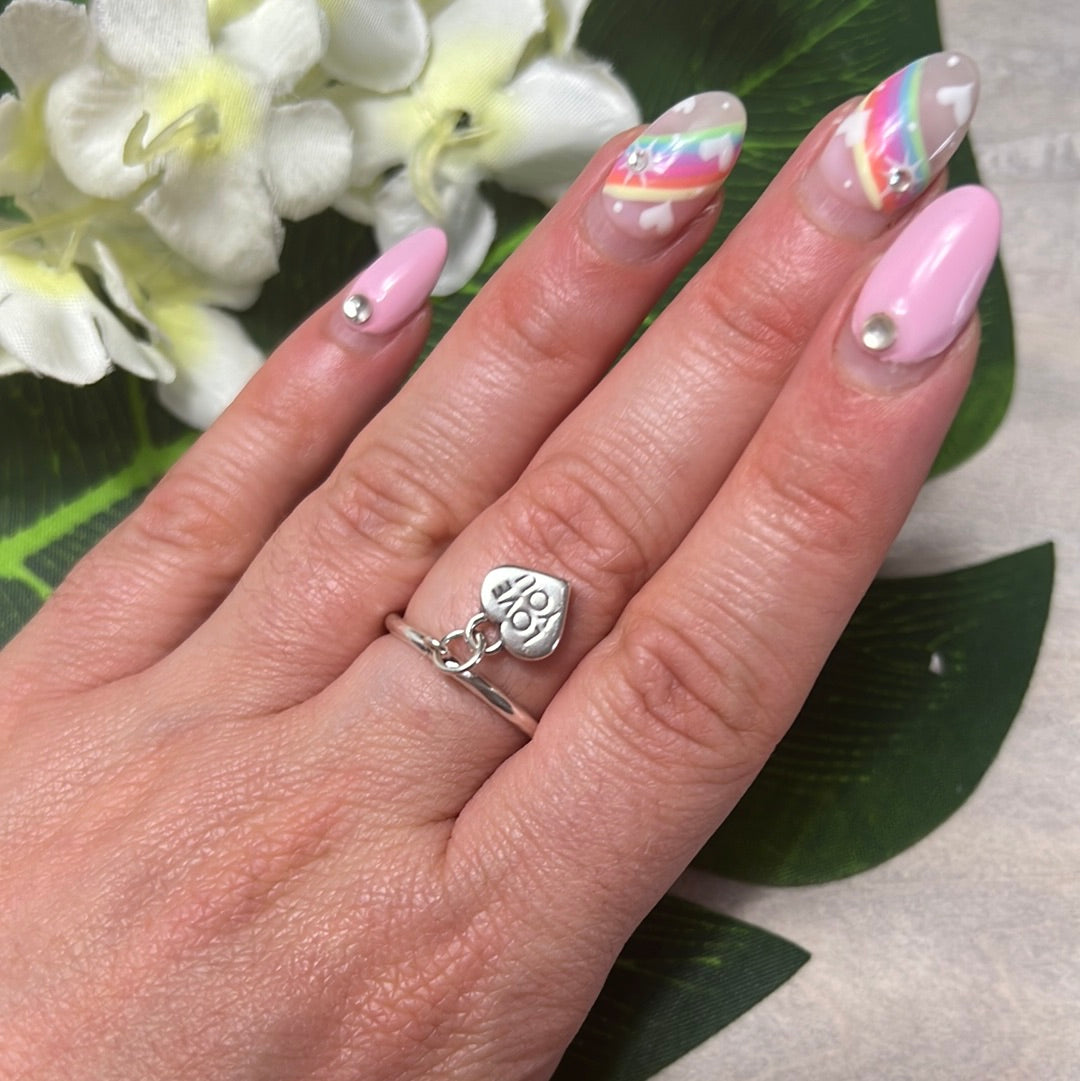 LOVE YOU Heart Dangle - 925 Sterling Silver Ring
