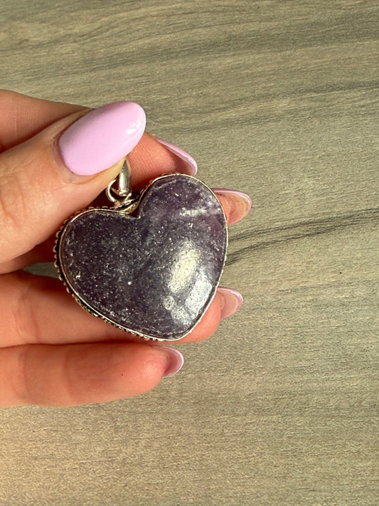 Lepidolite Heart Pendant - Silver plated
