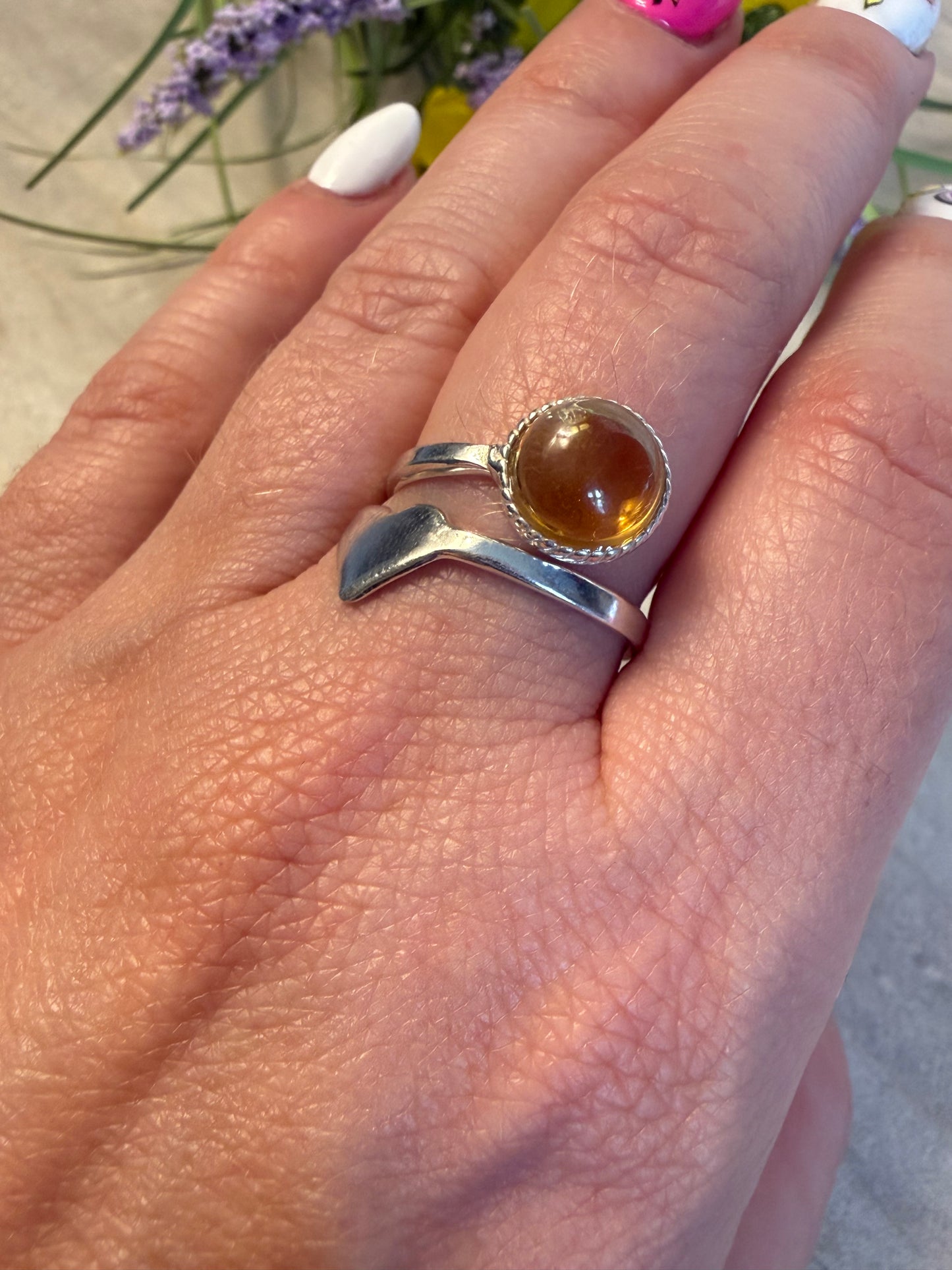 Handmade Citrine Heart Adjustable 925 Silver Ring