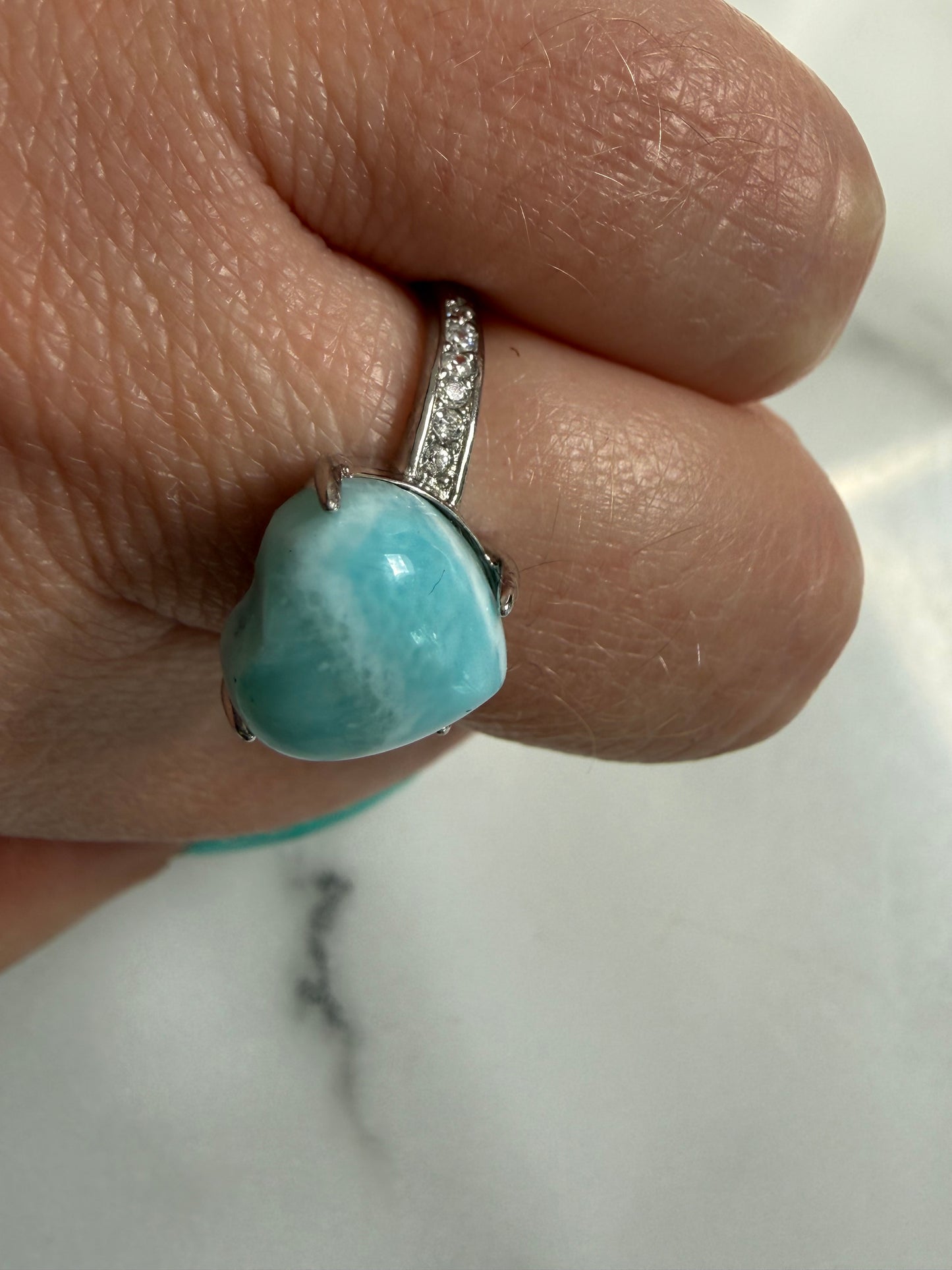 Larimar Adjustable Silver Plated Ring