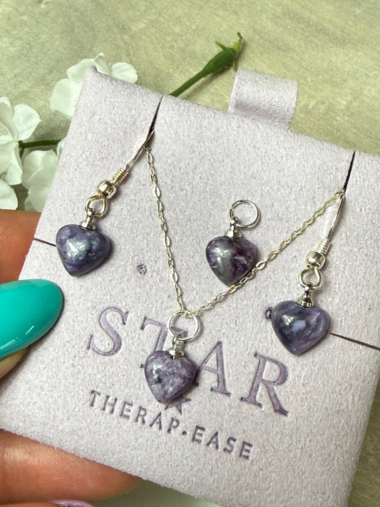 Charoite Earring & Necklace Sterling Silver Set