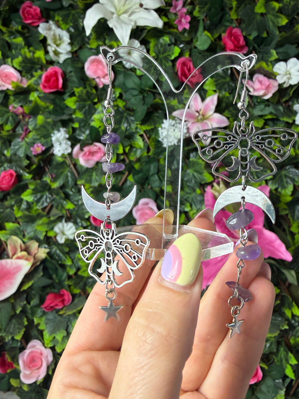 Amethyst Celestial Butterfly Earrings - Stainless steel