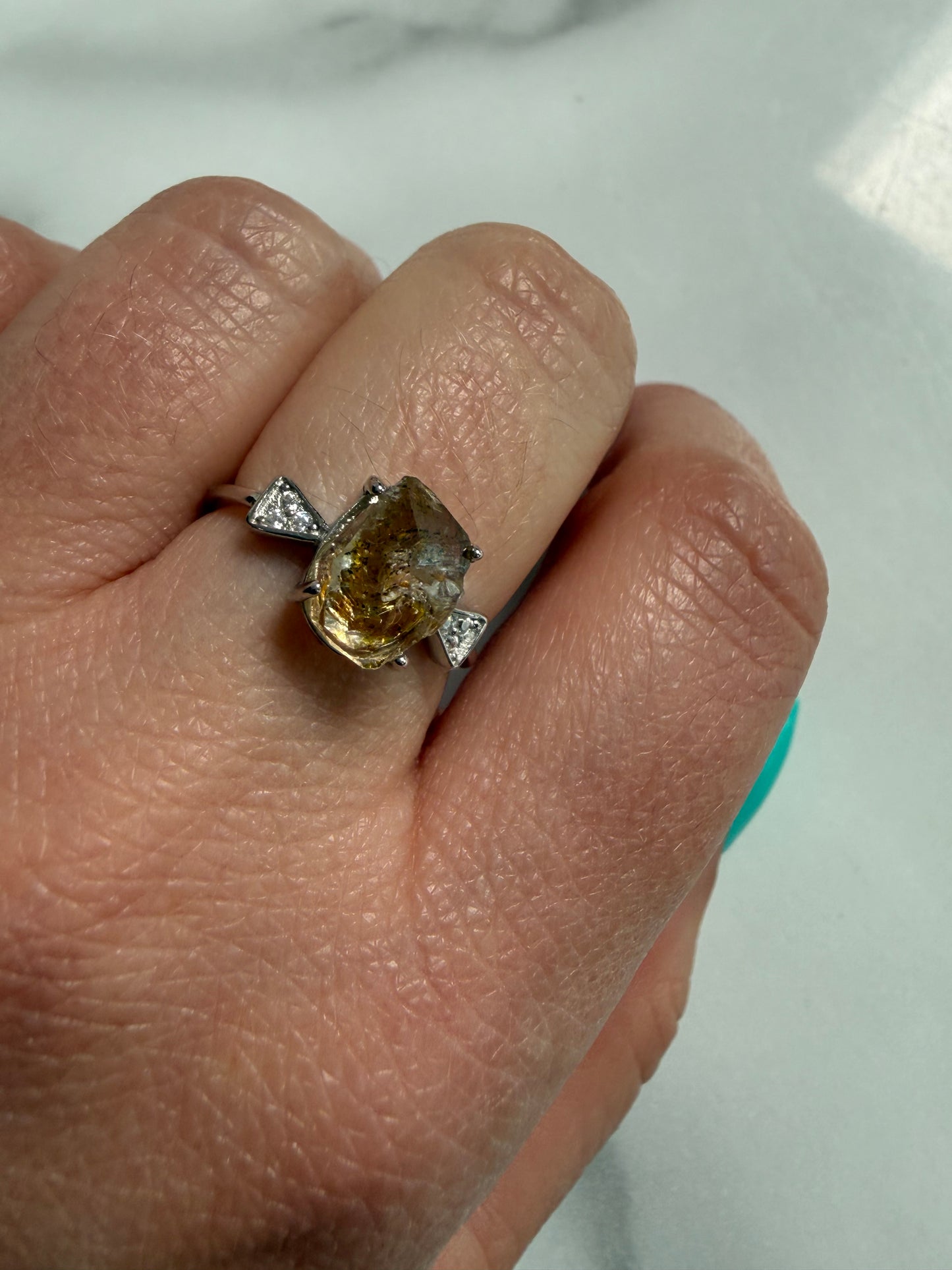Herkimer Adjustable Silver Plated Ring