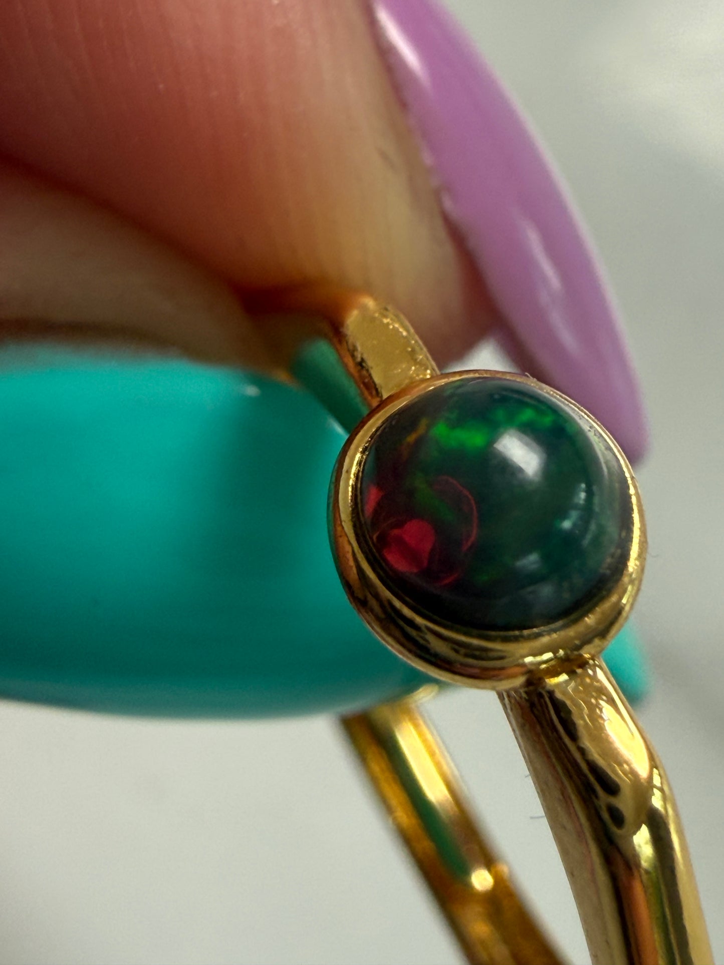 Black Opal Gold Plated Adjustable Brass Ring