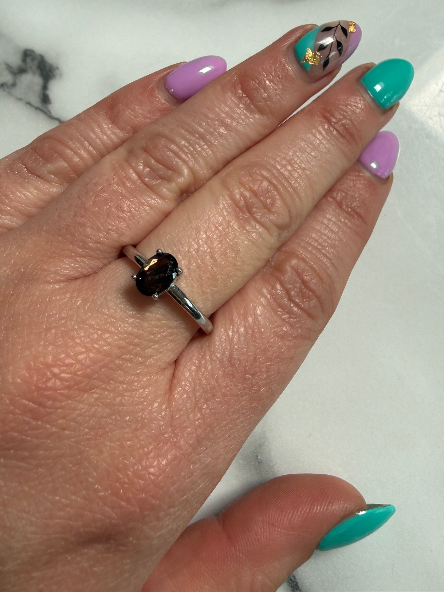 Smoky Quartz Adjustable Silver Plated Ring