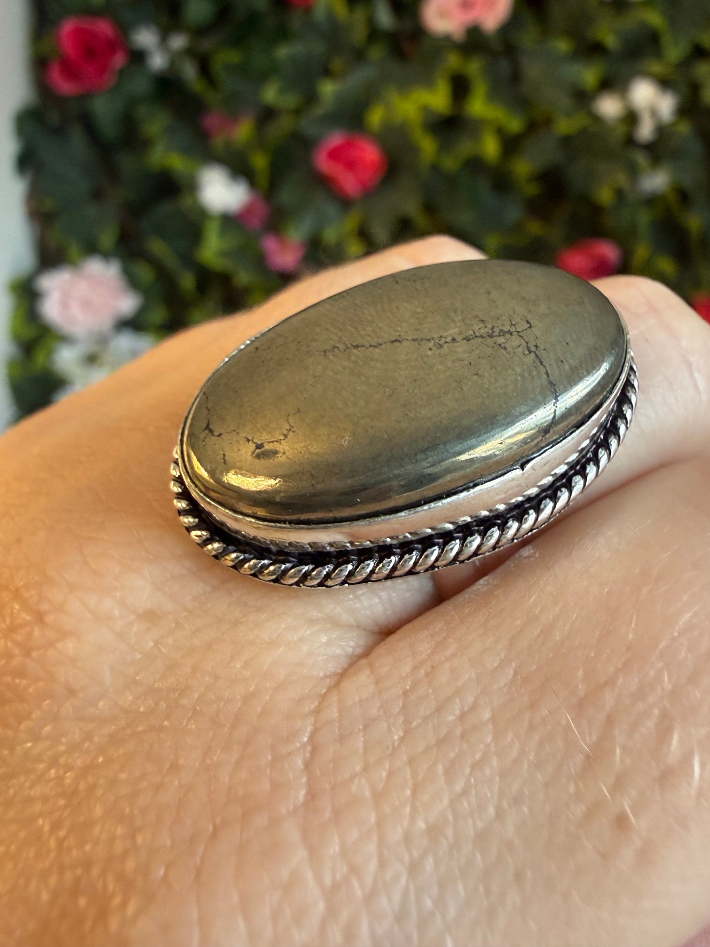Pyrite Silver Plated Ring - Size N