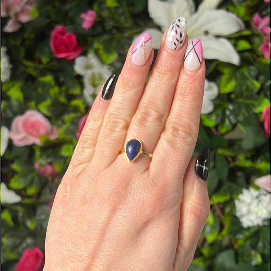 Sodalite Sterling 18k Gold Ring - Size S 1/2
