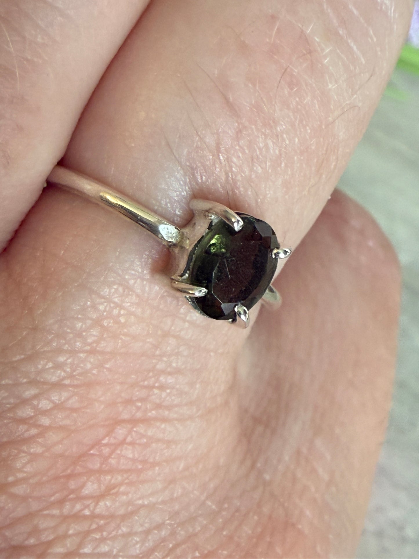 Moldavite Facet 925 Silver Ring
