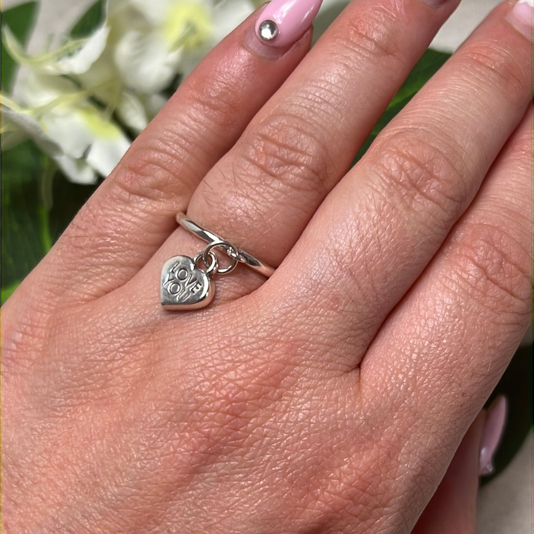 LOVE YOU Heart Dangle - 925 Sterling Silver Ring
