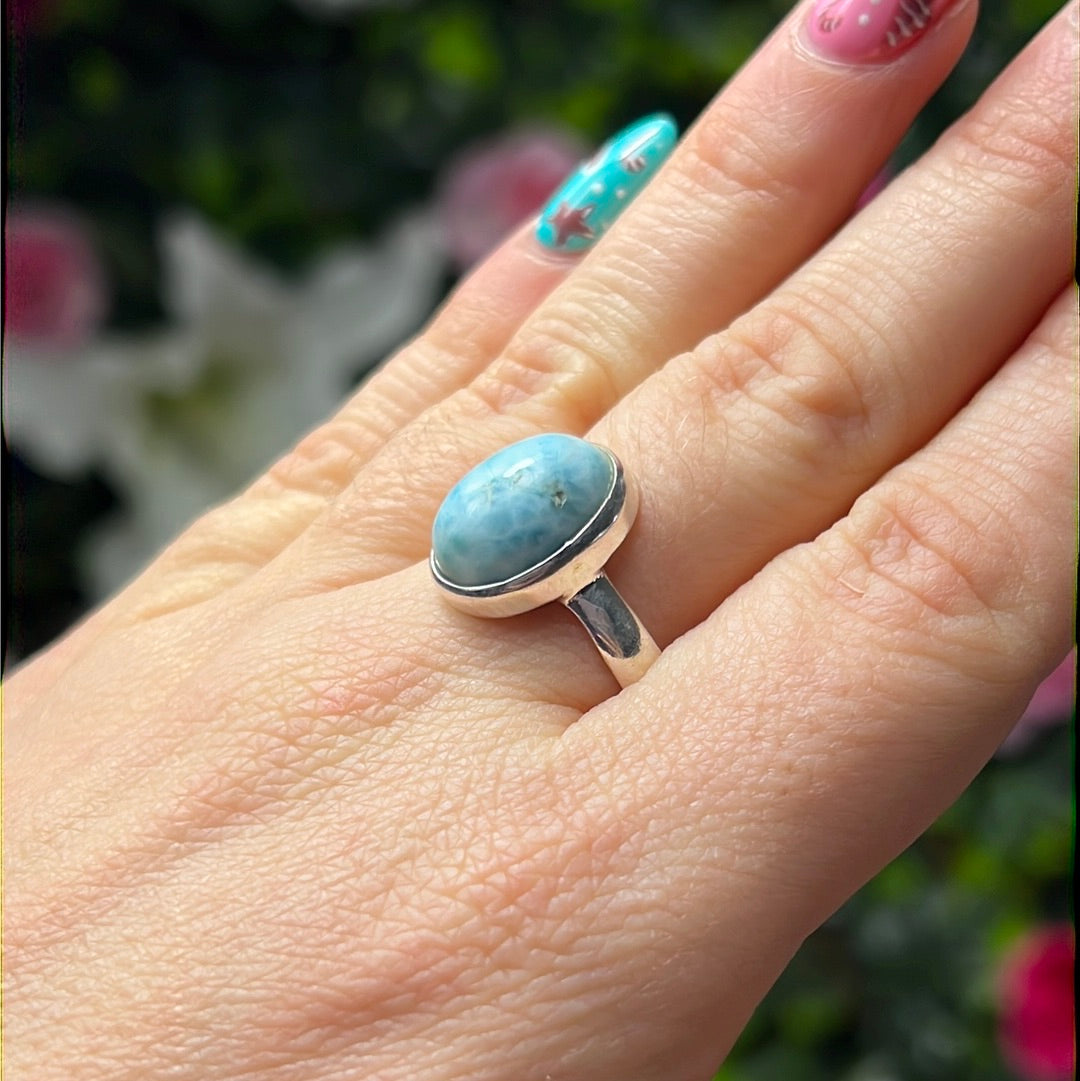 Larimar 925 Sterling Silver Ring - Size P 1/2 - Q