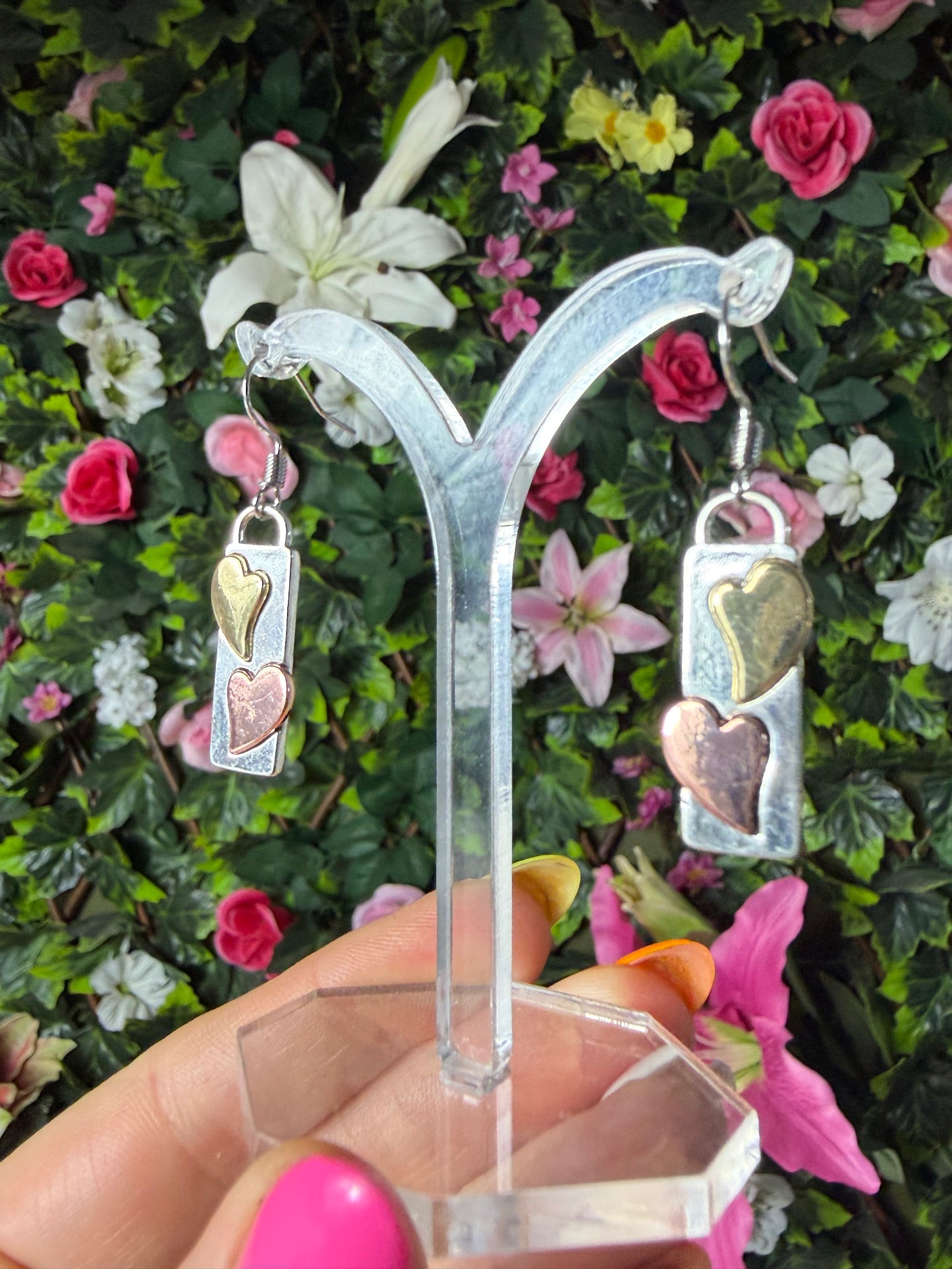 Multi Copper Heart Earrings - Stainless steel