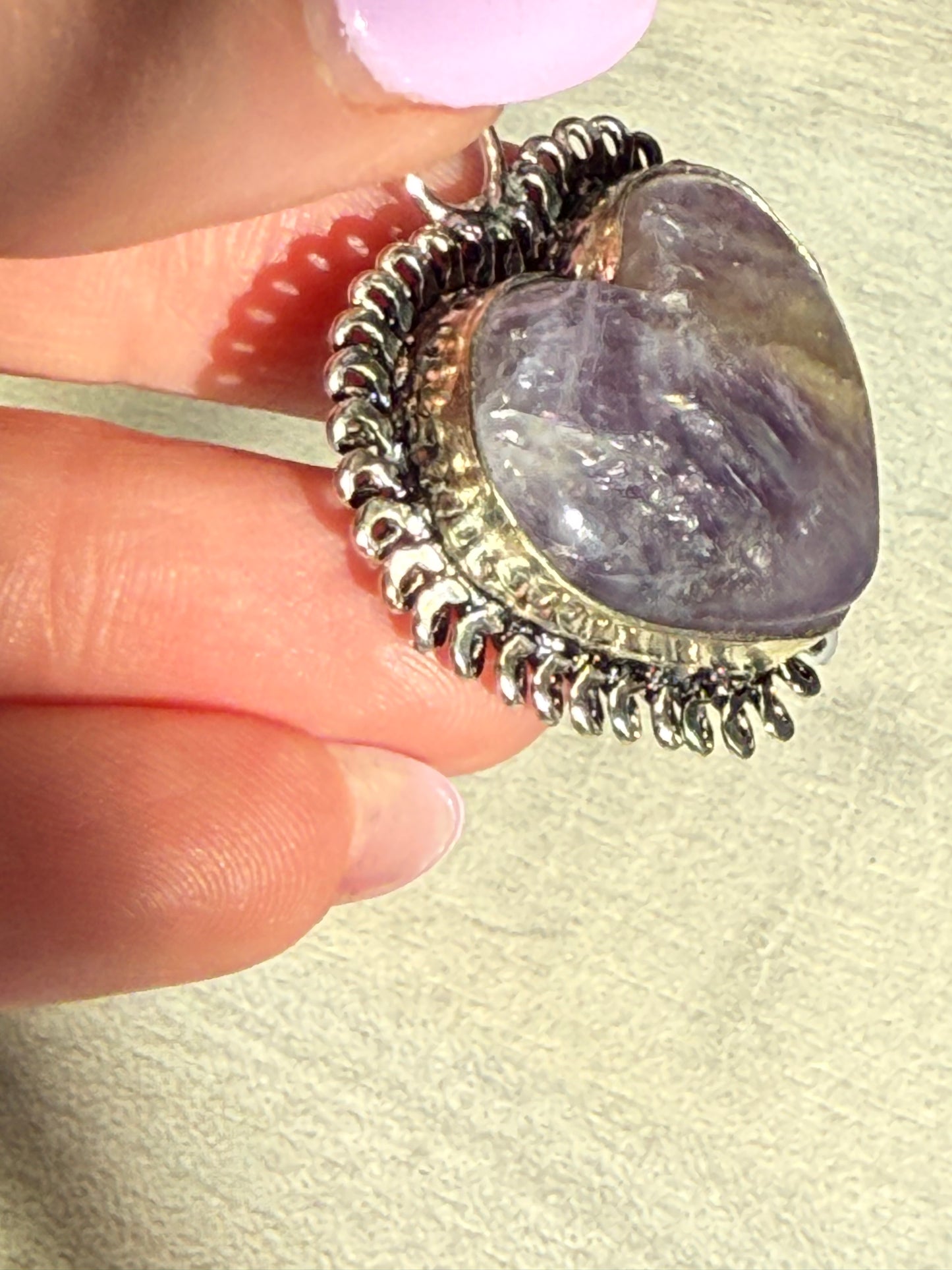 Amethyst Heart Pendant - Silver plated