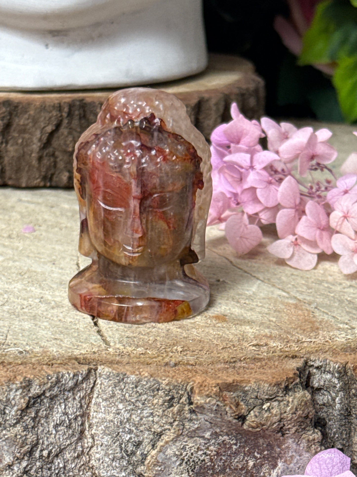 Fire Quartz & Golden Healer (Red Hematite) Buddha Head