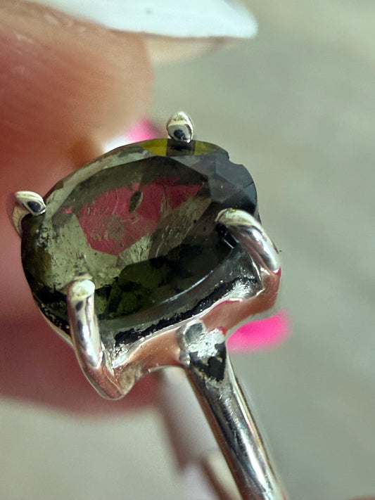 Moldavite Facet 925 Silver Ring - N